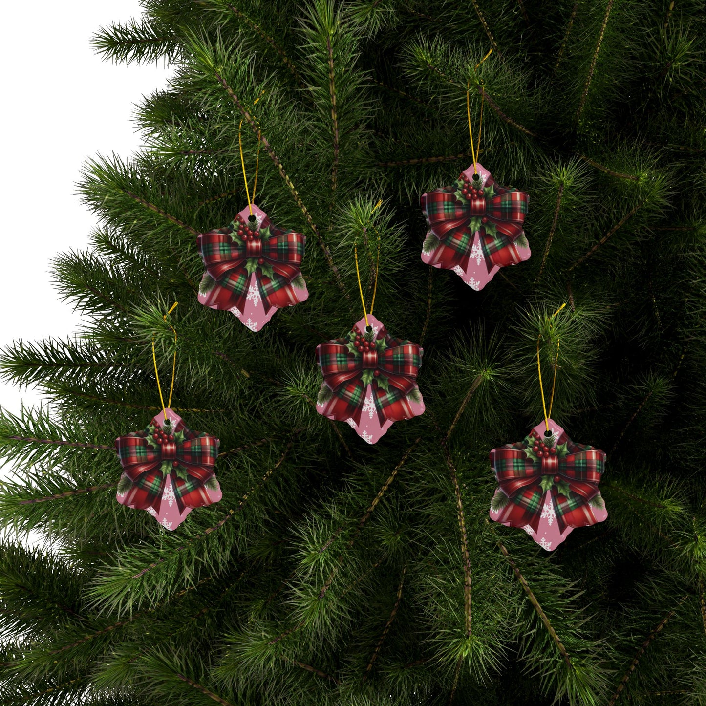 Corquette Bow Ceramic Ornaments, 2-Side Print, (1pc, 3pcs, 5pcs, 10pcs)