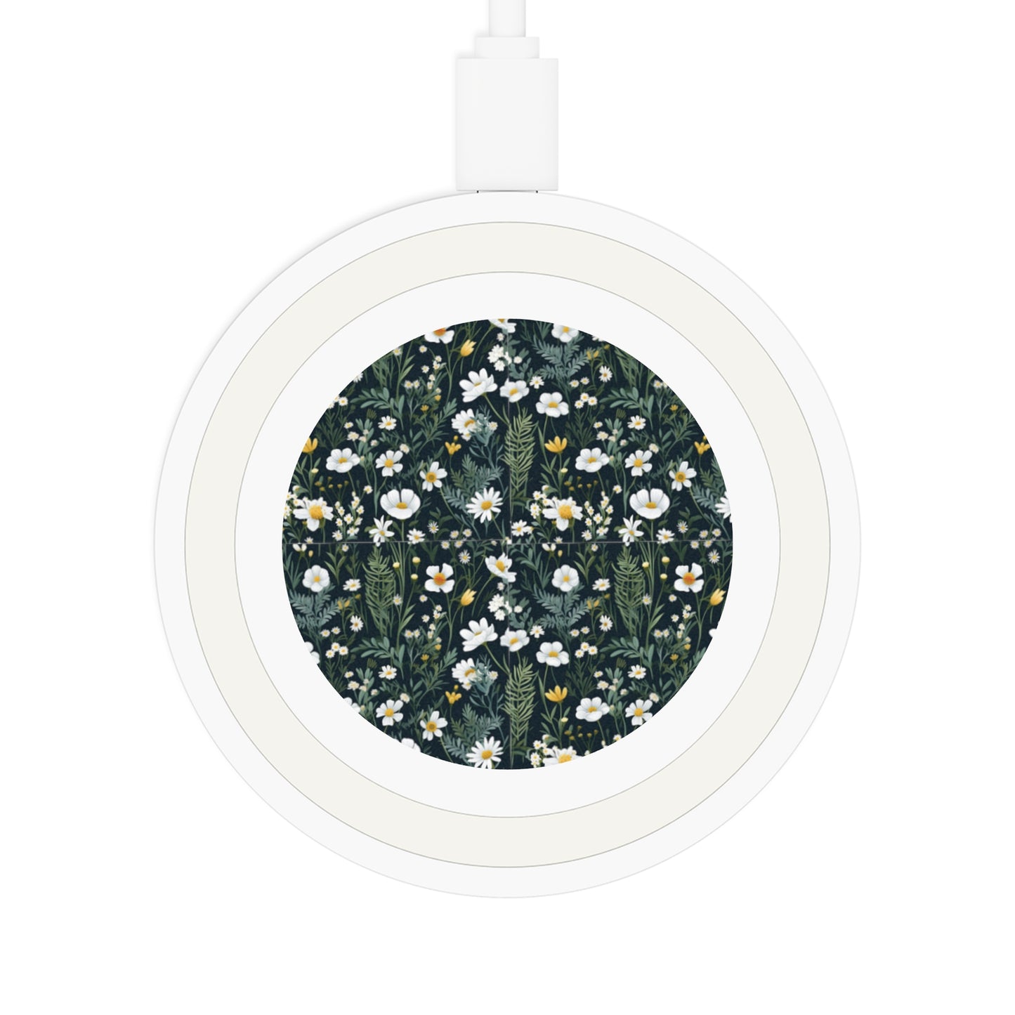 Daisy Delight Floral Design Wireless Charging Pad - Quake Pattern for Home & Office.