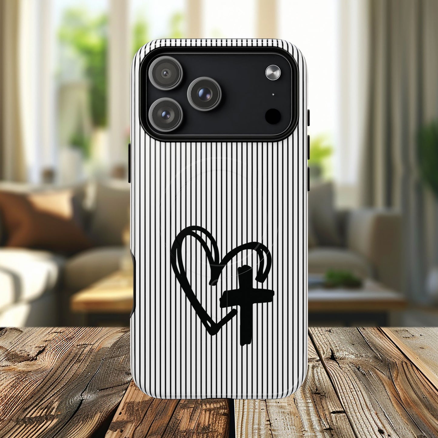 Tough Magnetic Phone Case with Heart & Cross Design, Durable Phone Cover, Unique Gift for Her, Stylish Accessory, Everyday Use