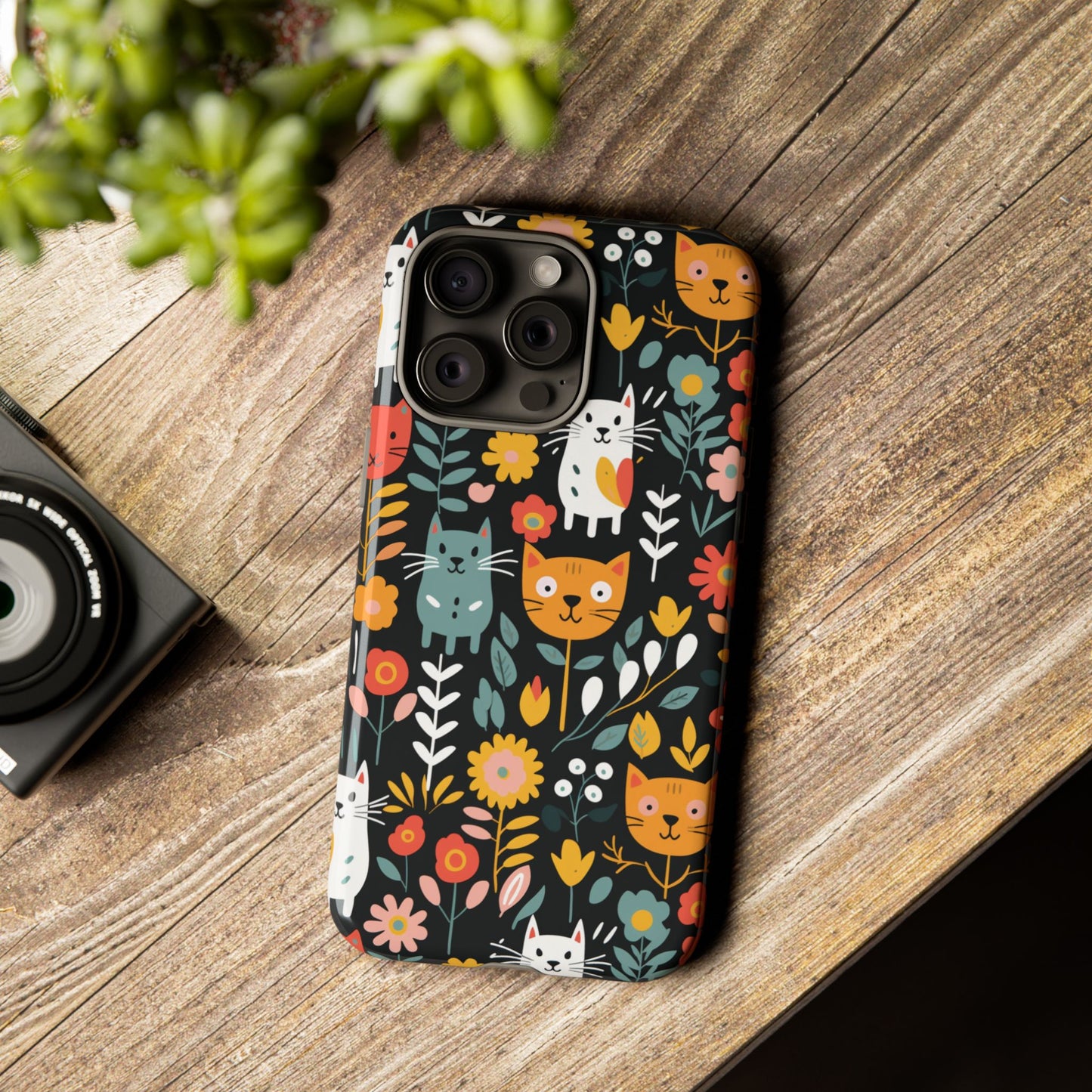 Whimsical Feline Garden iPhone, Samsung or Google Pixel Tough Cases