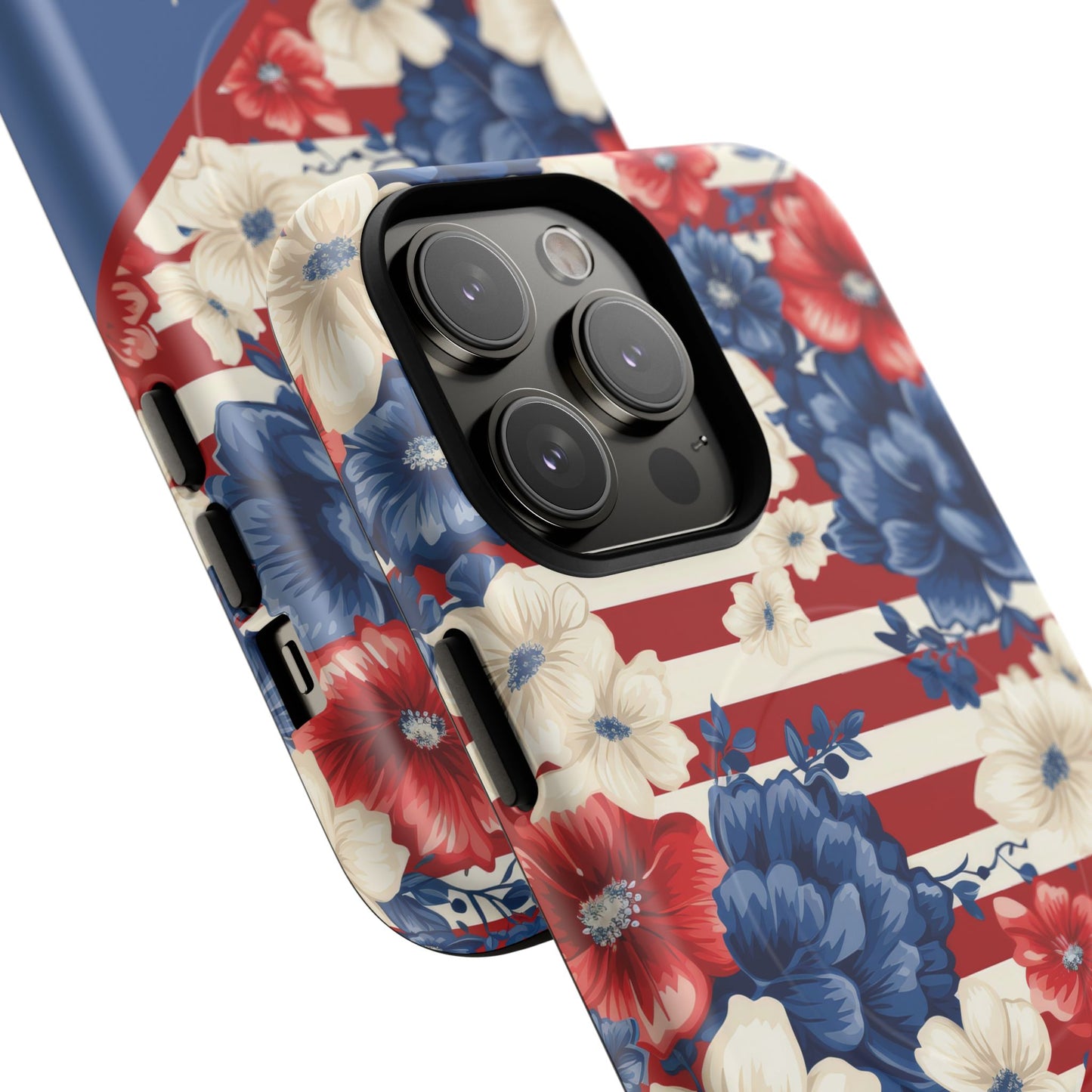 Personalized Stars, Stripes & Petals Tough Magnetic MagSafe Case, Patriotic Cover, Floral Design, Durable Protection, Gift for Her, Summer Vibes
