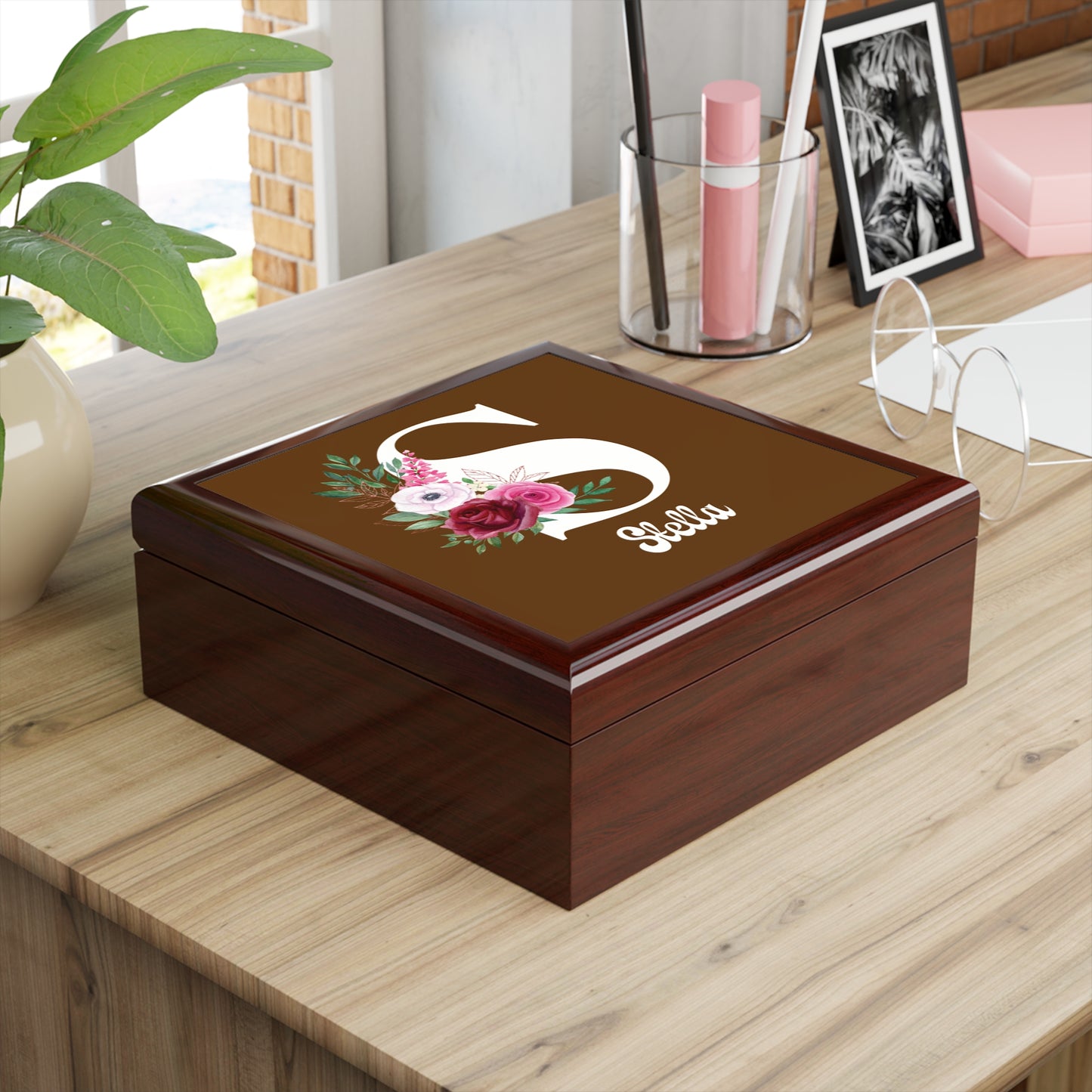Personalized Floral Monogram Jewelry Box — Custom Name & Initial