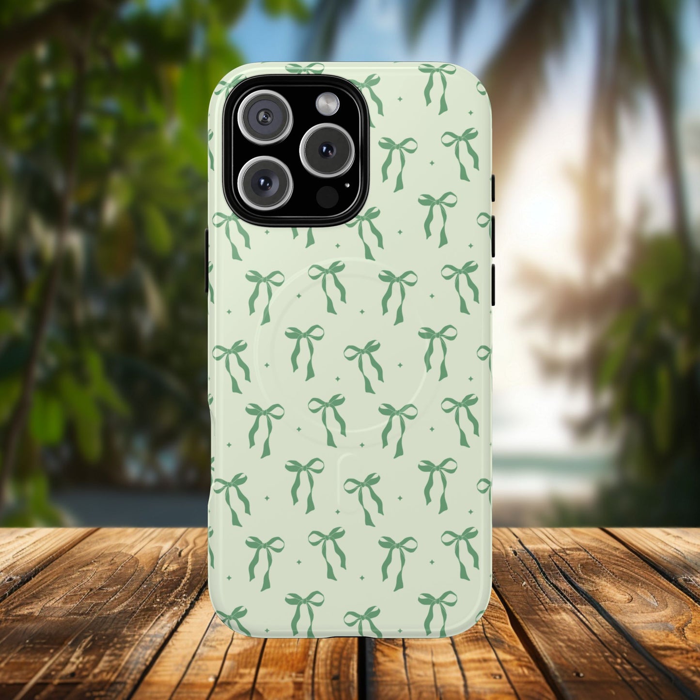 Elegant Ribbon iPhone Case, Stylish Magnetic iPhone Case, Chic iPhone Cover, Green Bow Design, Gift for Her, Everyday Essential, Coquette iPhone Case