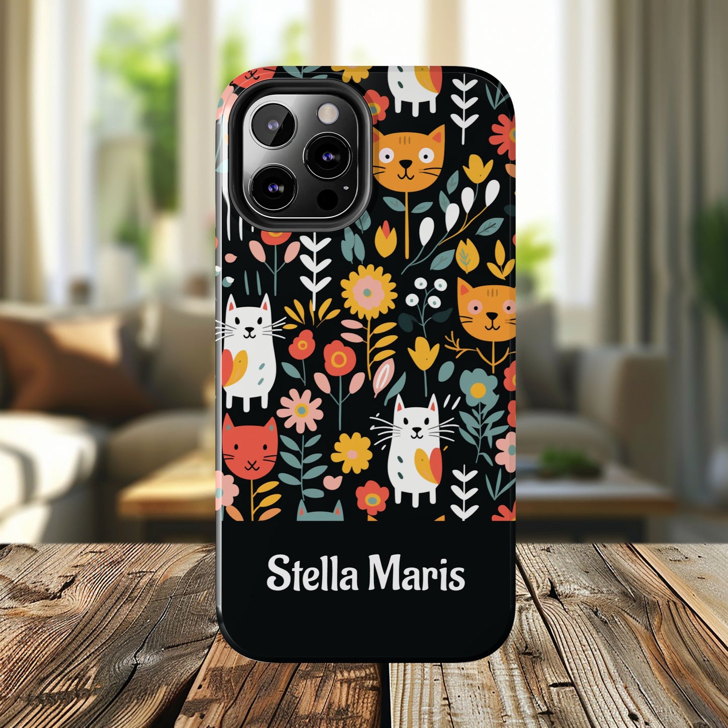 Personalized Whimsical Feline Garden Tough Phone Case — Custom Name iPhone & Samsung