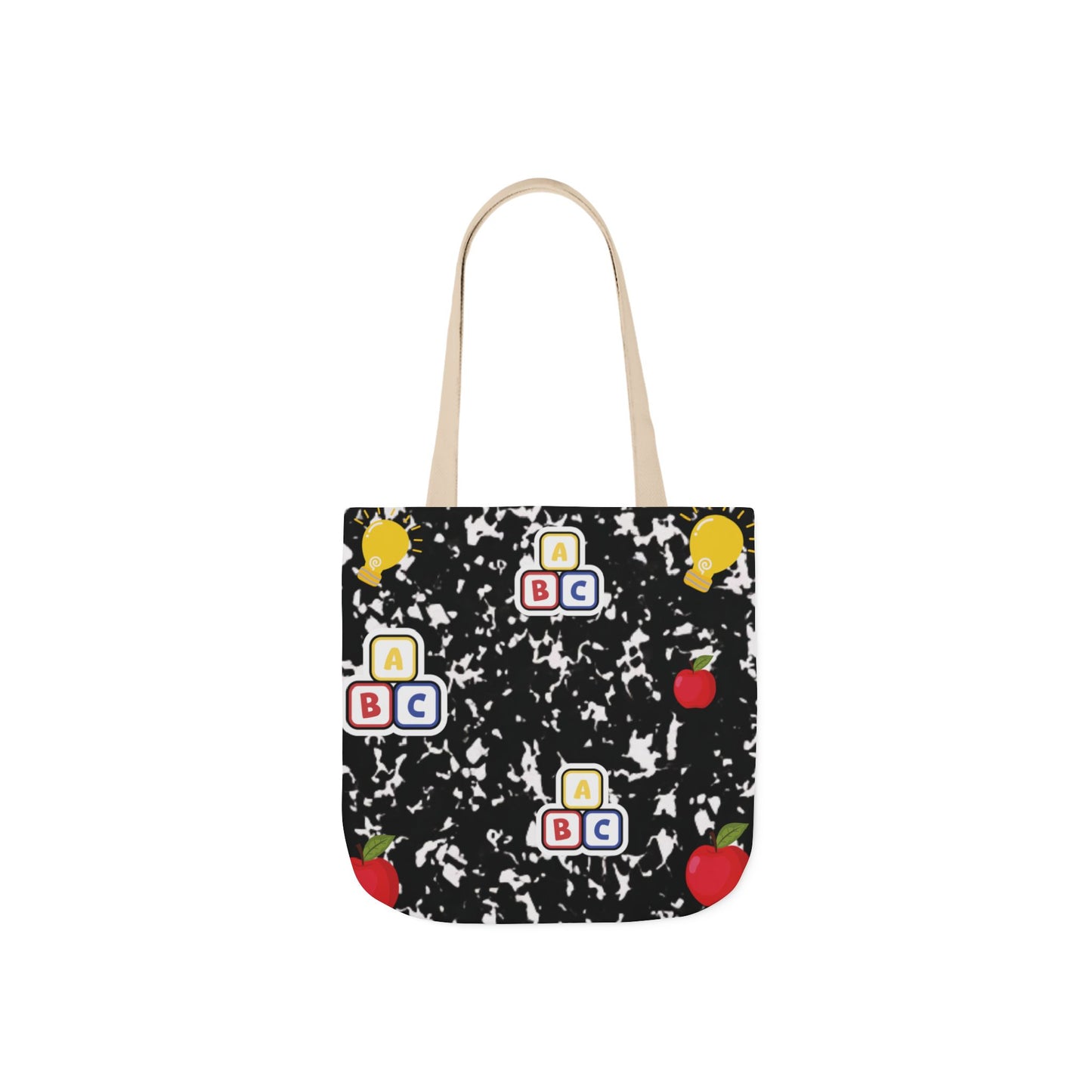Personalized Black Composition Book Inspired Canvas Tote Bag with Colorful Straps, Cute School Bag, Eco-Friendly Tote, Back to School Shopping Bag, Teacher Gift Idea