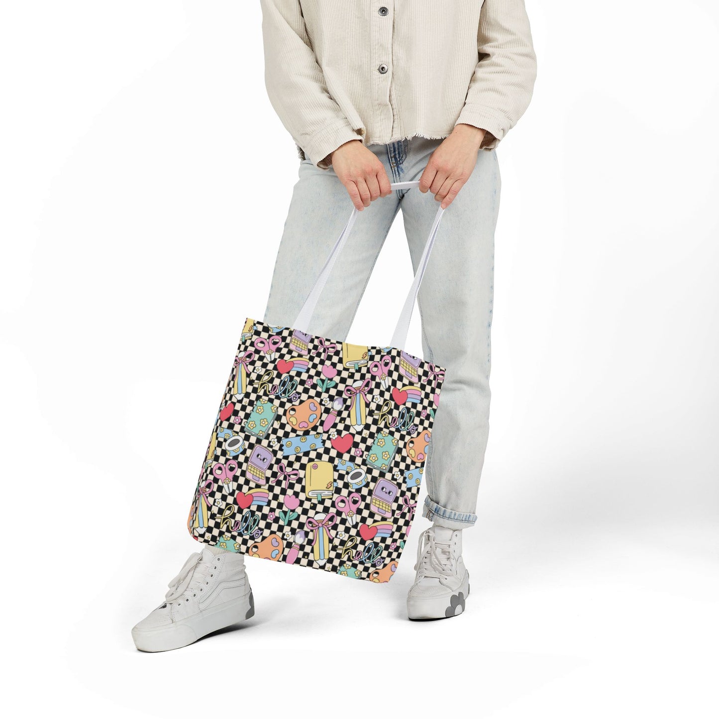 Personalized Black Doodle Daydream Composition Book Inspired Canvas Tote Bag with Colorful Straps, Cute School Bag, Eco-Friendly Tote, Back to School Shopping Bag, Teacher Gift Idea