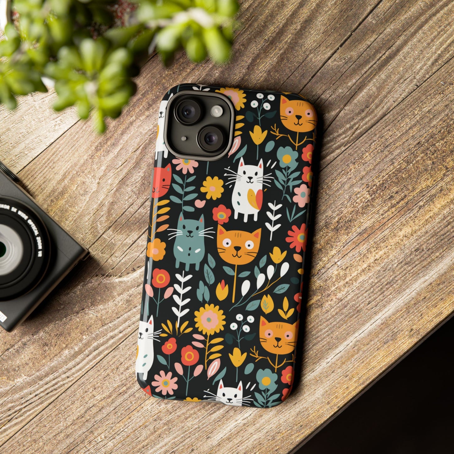 Whimsical Feline Garden iPhone, Samsung or Google Pixel Tough Cases