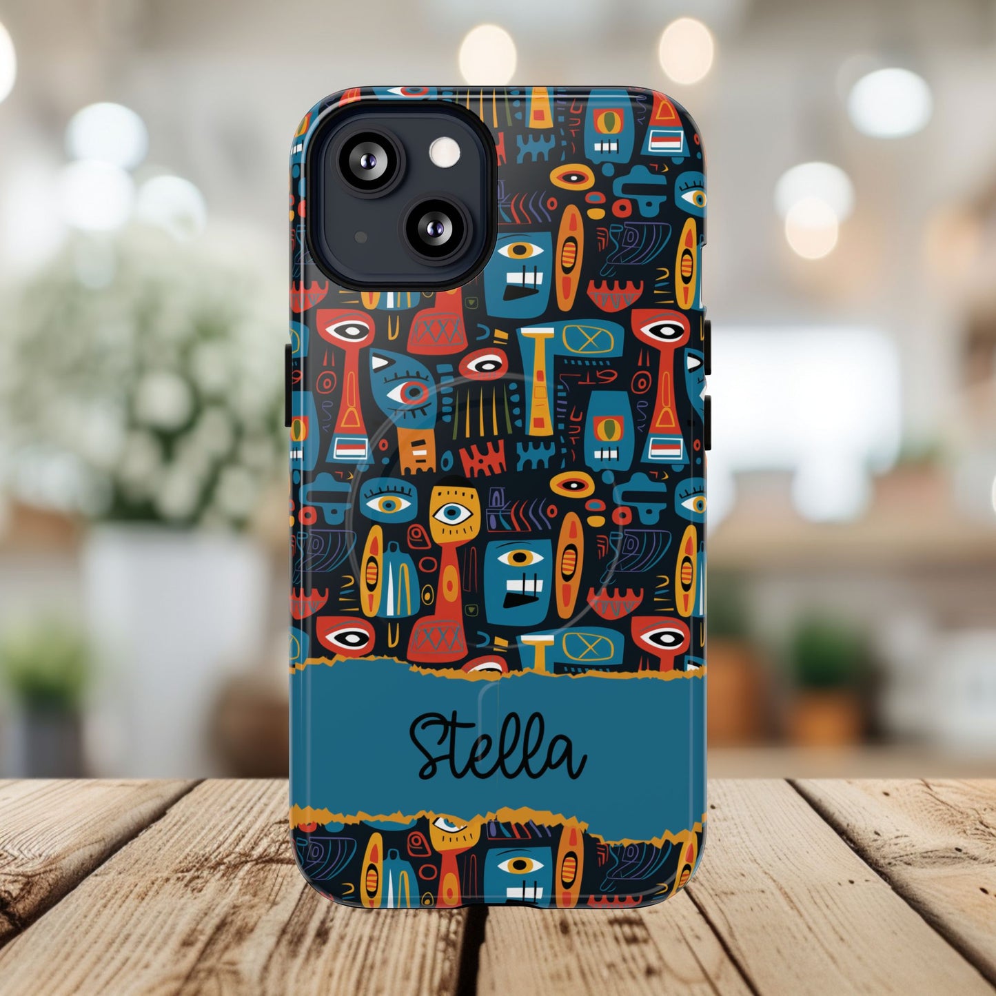 Personalized Tough MagSafe Magnetic iPhone Case — Colorful Abstract Totem Custom Name