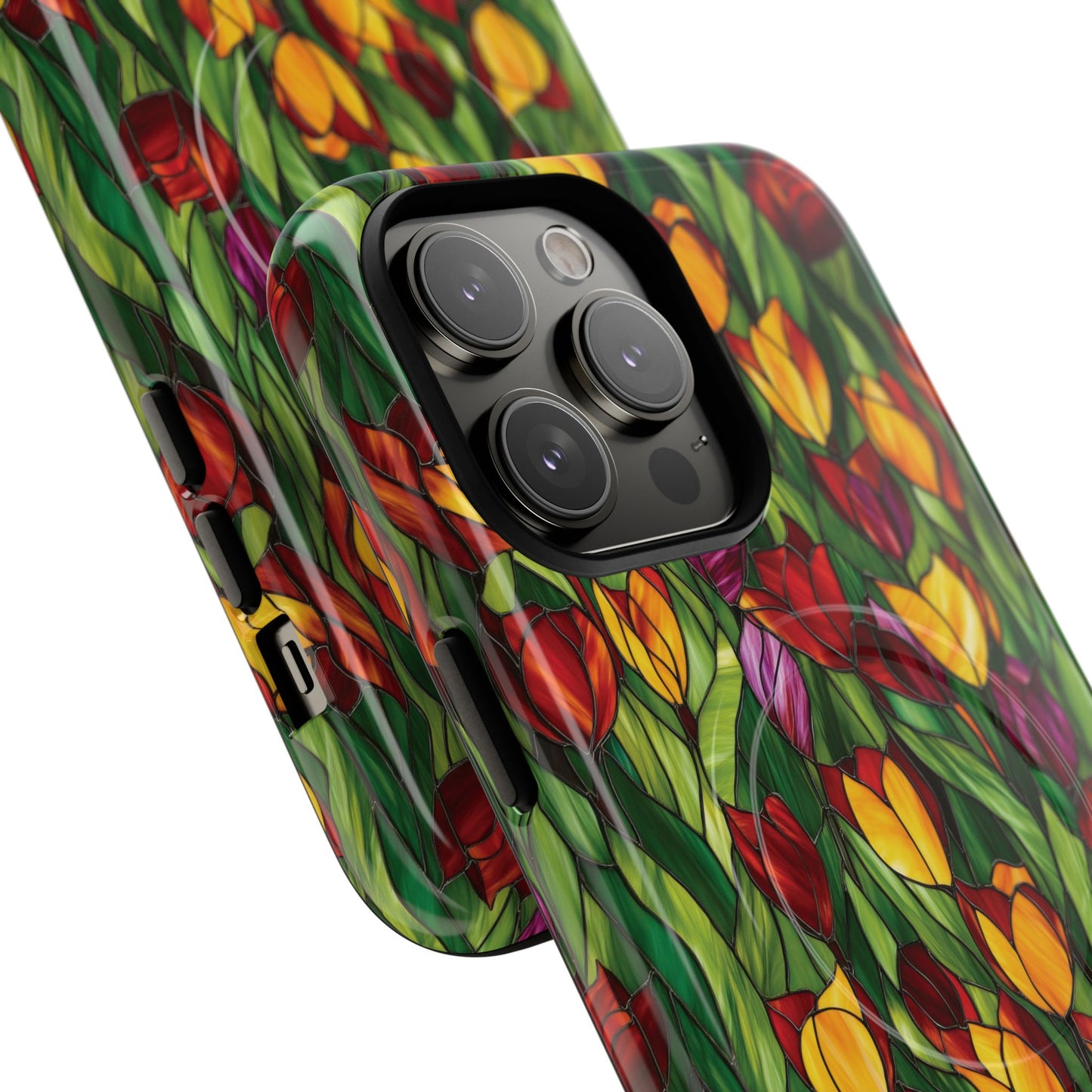 Floral Luminous Whirl Tough Magnetic iPhone Case, Stylish Protection for Everyday Life, Gift for Flower Lovers, Unique iPhone Accessory, Stained Glass iPhone Protection.