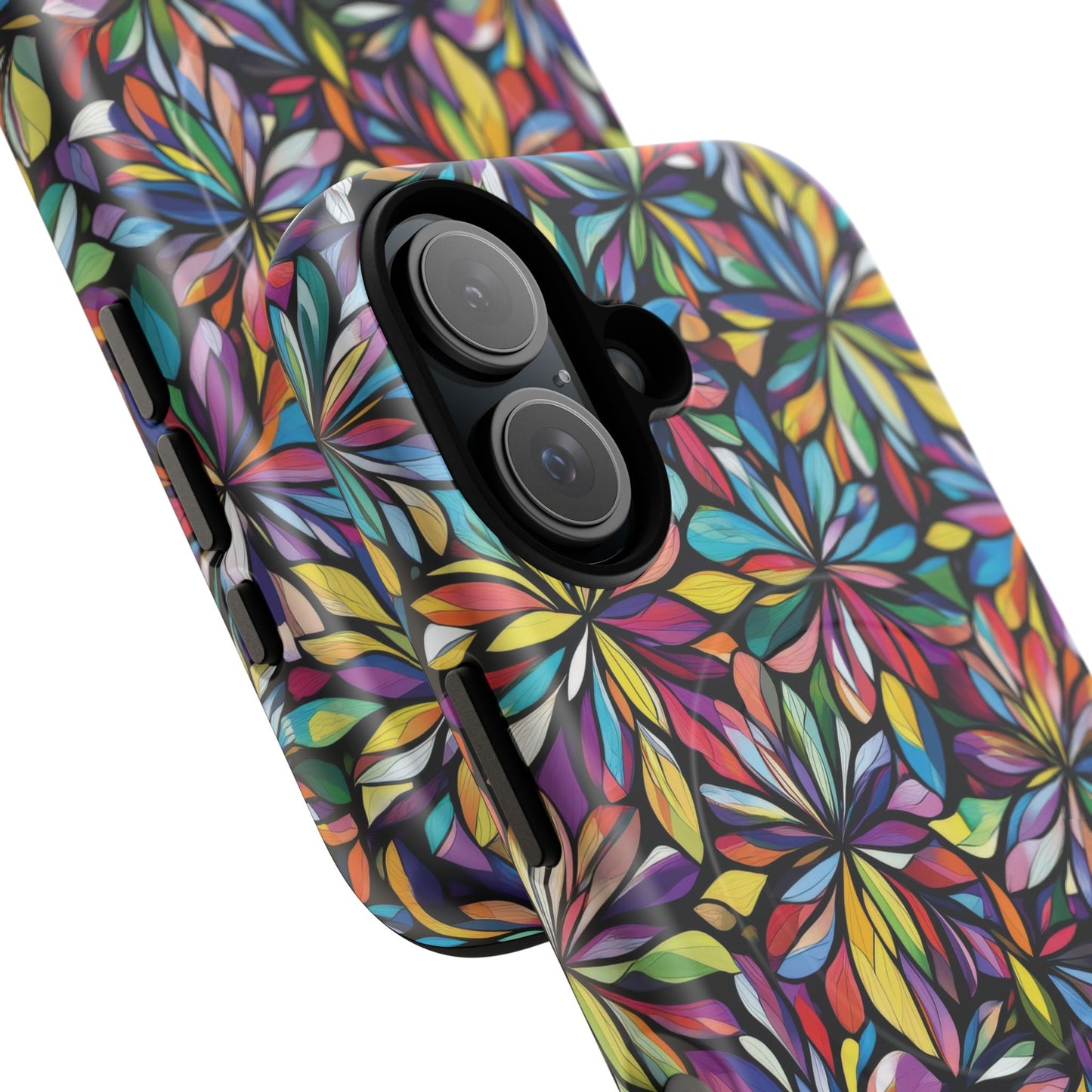 Prism Petal Burst Tough Magnetic iPhone Case, Colorful iPhone Case, Unique Gift for Flower Lovers, Stylish stained Glass Accessory