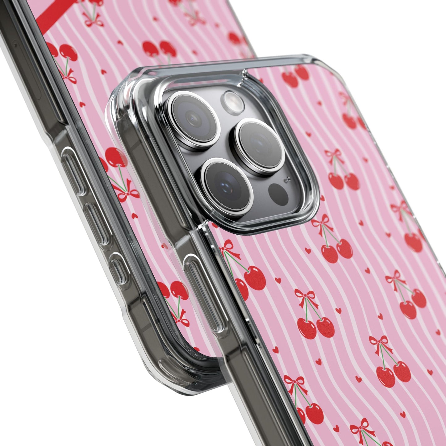 Personalized Cherry Blossom Dreams Clear Magnetic MagSafe iPhone® 13, 14, 15, 16, 17, X/XS, SE, XR, Mini, Pro, Pro Max, Plus Cases. — Customizable Name Accent