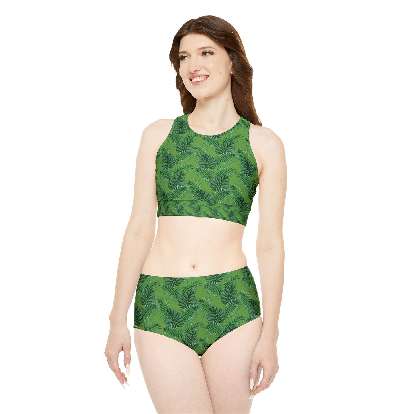 Green Tropical Bliss Sporty Bikini Set (AOP)