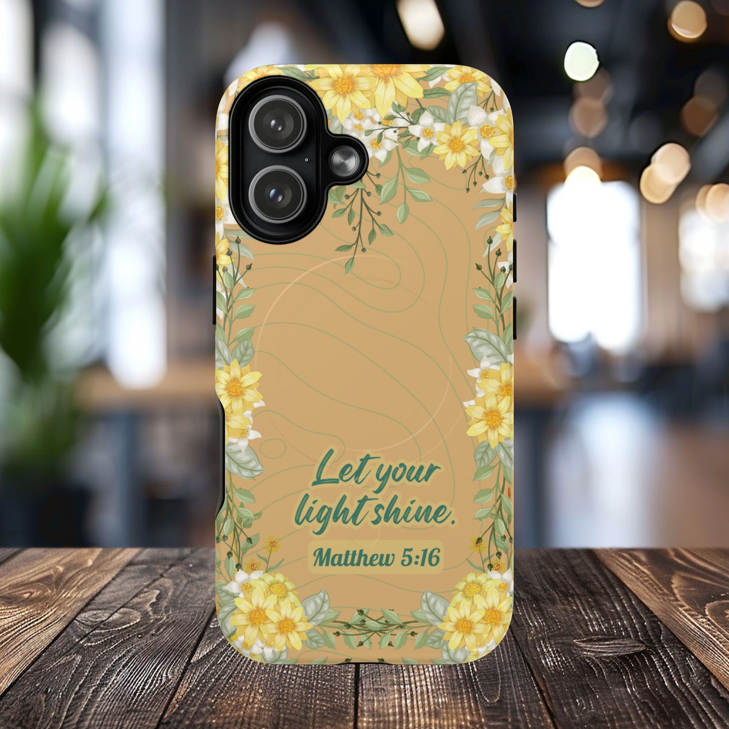 Let your Light Shine Matthew 5:16, Inspirational Gift, Tough iPhone Magnetic Case Scripture, Floral Bible Verse, MagSafe® iPhone® Tough Case, iPhone 14, iPhone 15, iPhone 16, Pro, Pro Max, Plus.