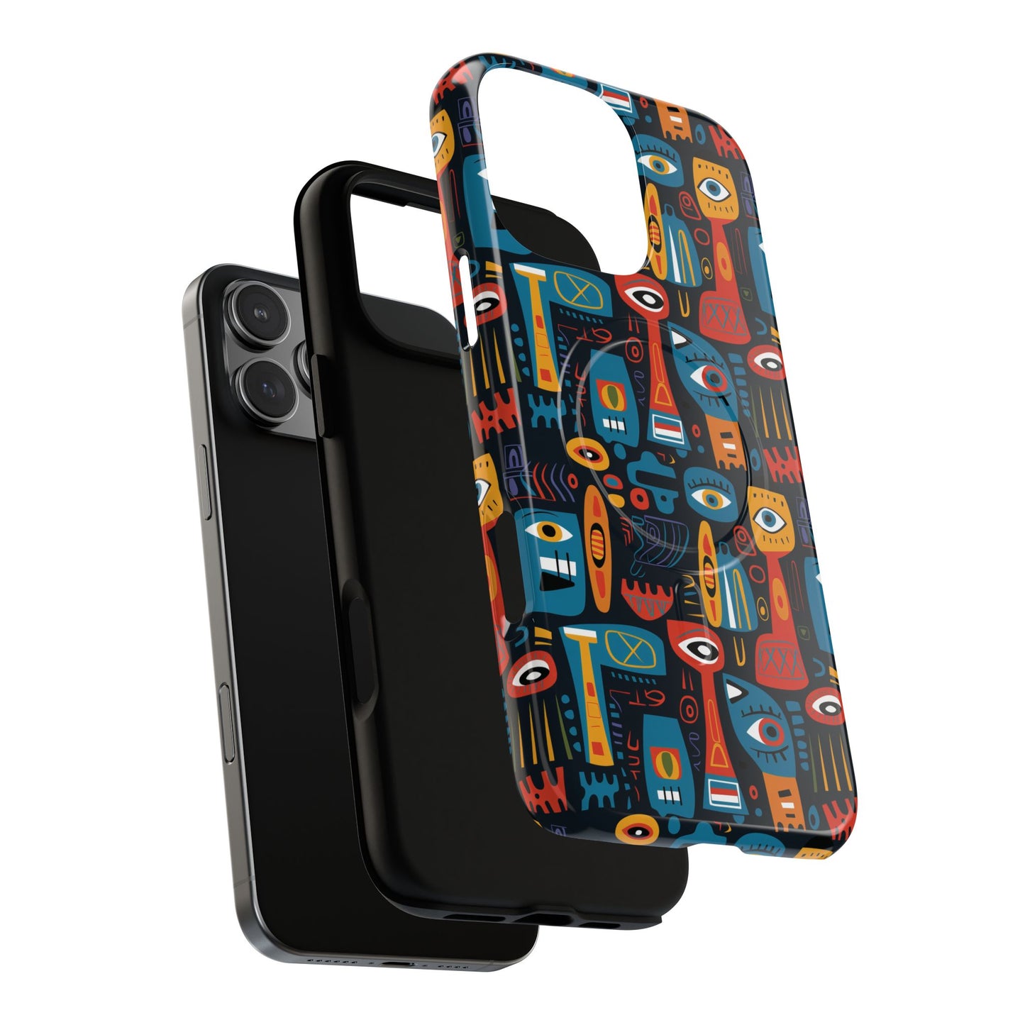 Urban Totem Vibe Tough iPhone Magnetic Case, Colorful Bohemian Art, Unique Gift for Him/Her, Holiday Accessory, iPhone Protection, MagSafe iPhone Case.