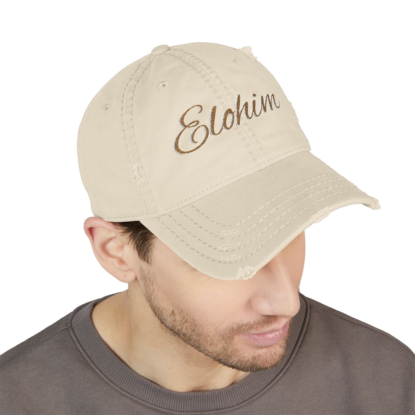 'ELOHIM, GENESIS 1:1'  Distressed Dad Hat with Embroidered, Casual Cap for Fathers, Gifts for Dads, Religious Hat, Vintage Style