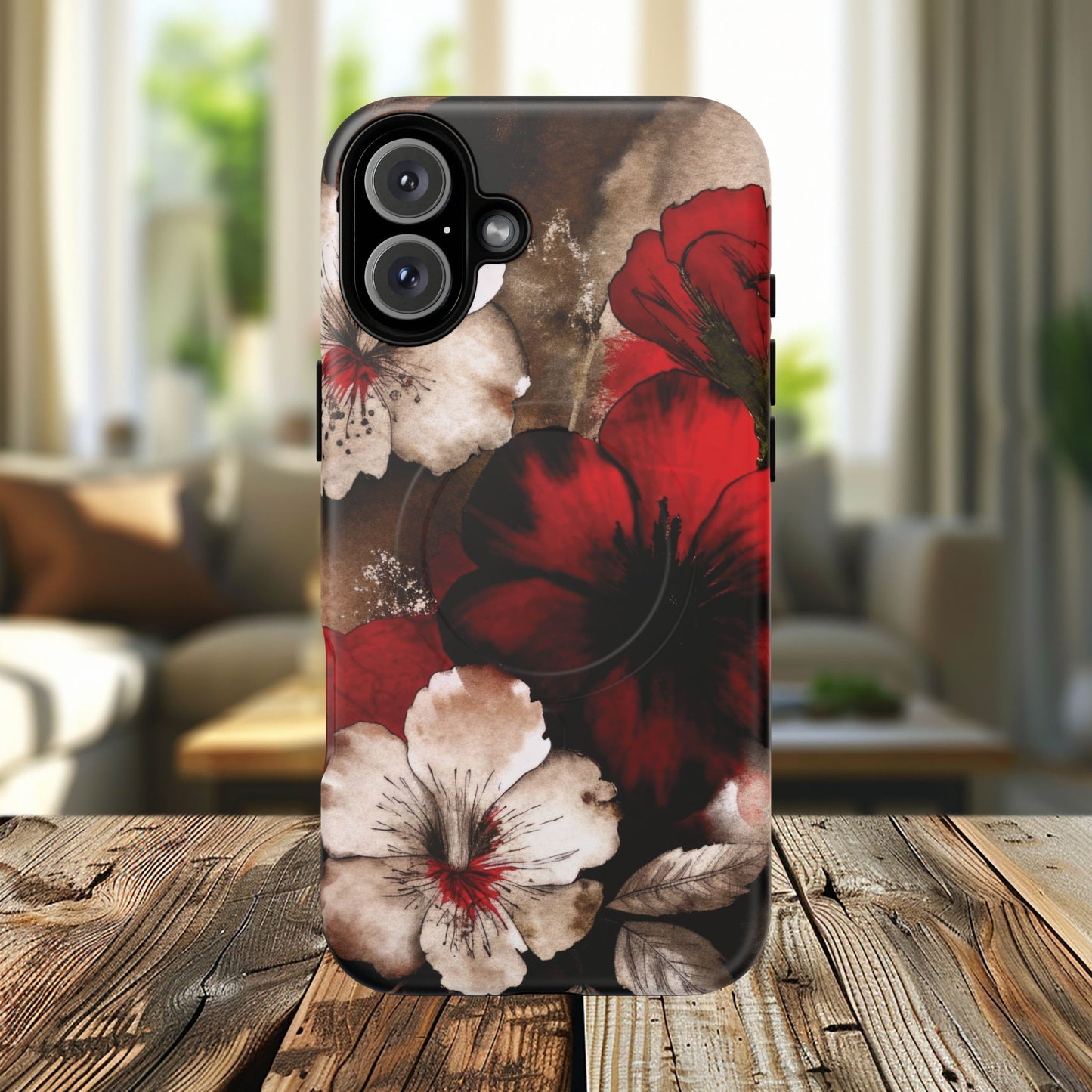 Crimson Noir Tough iPhone Magnetic Cases, Tough iPhone Protector, Stylish Floral Design, Gift for Her, Floral Accessories