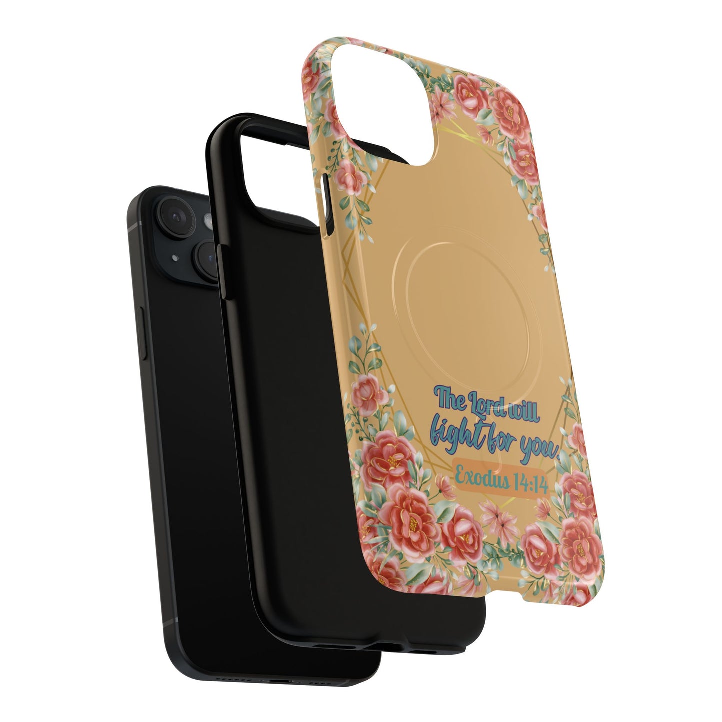 The Lord will Fight for You Exodus 14:14, Inspirational Gift, Tough MagSafe®  Magnetic Case Scripture, Sunflower Bible Verse, iPhone® 13, 14, iPhone 15, iPhone 16, 17, Pro, Pro Max, Plus.