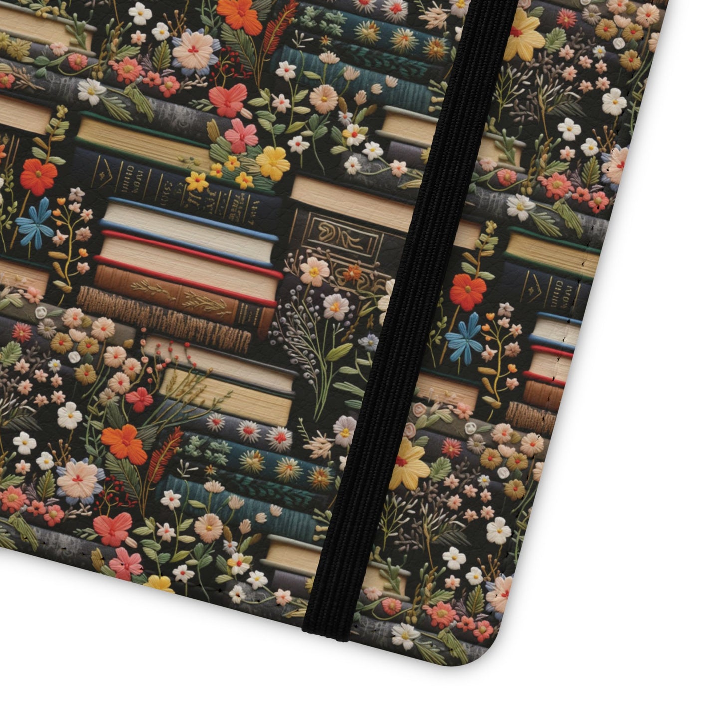 Book Stack Floral Flip iPhone and Samsung Phone Case — Vintage Library Wallet Cover.