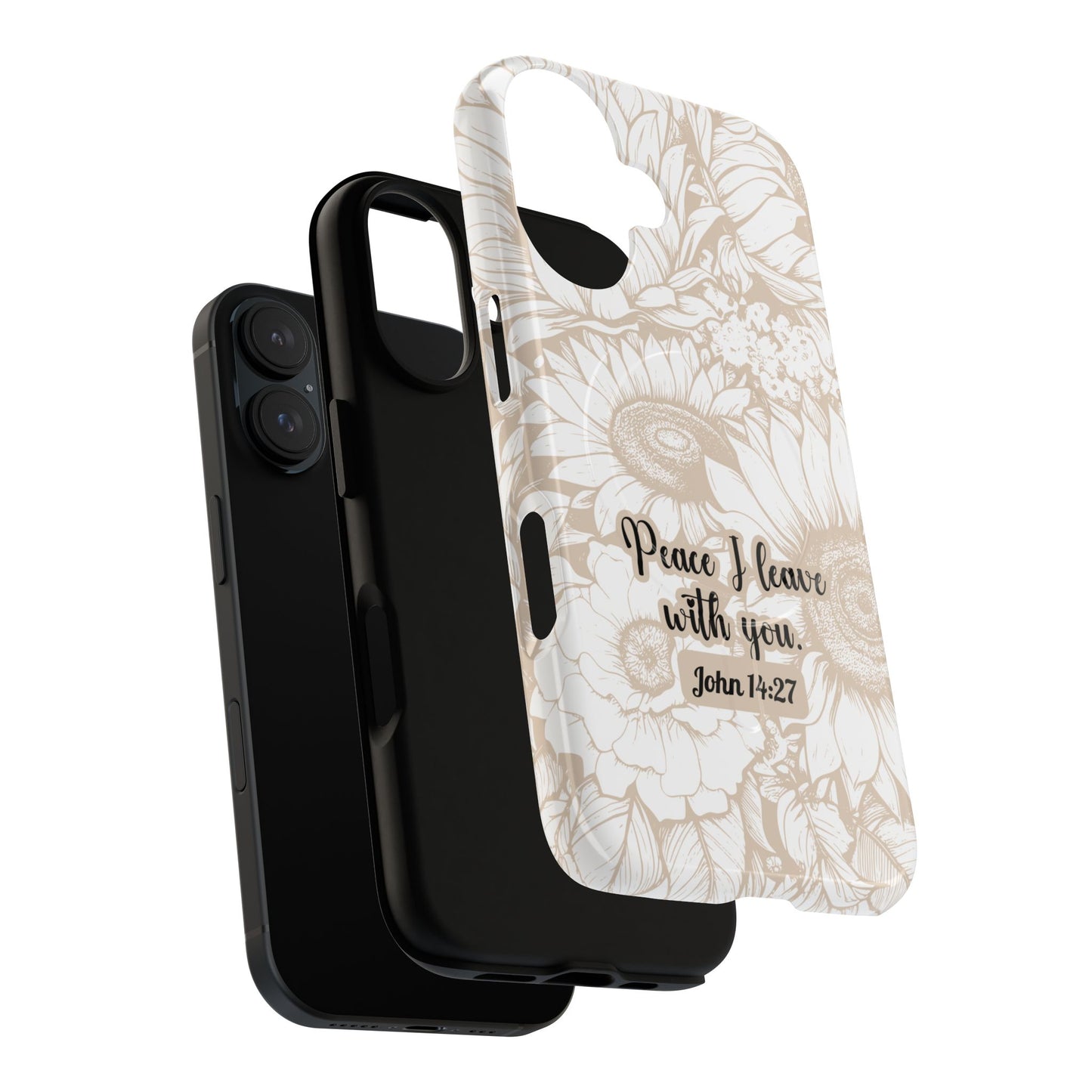 Peace I Leave with You John 14:27,Tough iPhone Magnetic MagSafe® Case Scripture, Sunflower Bible Verse,  iPhone® 13,  14, iPhone 15, iPhone 16, 17, Pro, Pro Max, Plus Cases.