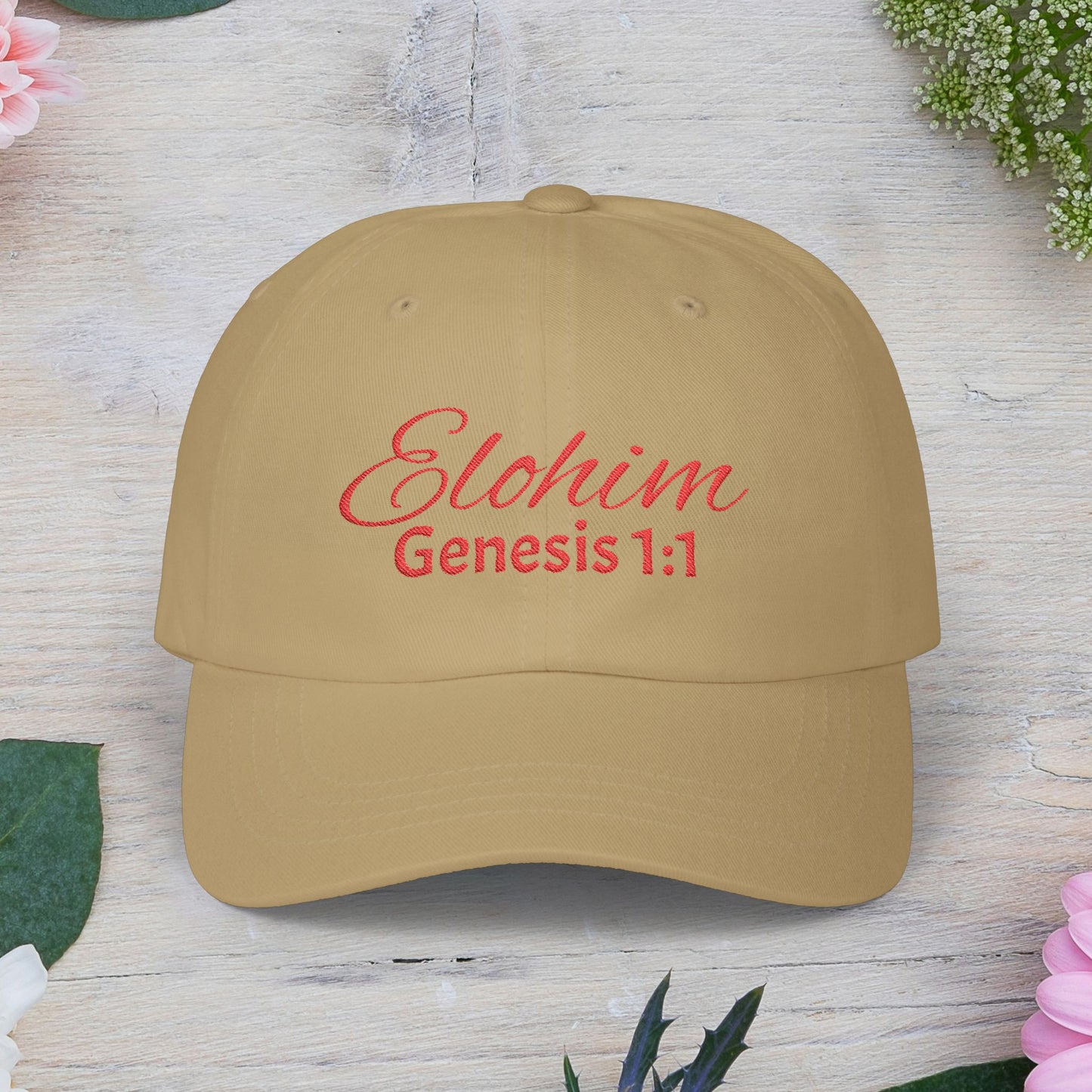 Classic Embroidery Dad Cap with 'ELOHIM, GENESIS 1:1' - Faith-Based Hat, Casual Wear, Gift for Dad, Christian Accessory, Summer Fashion