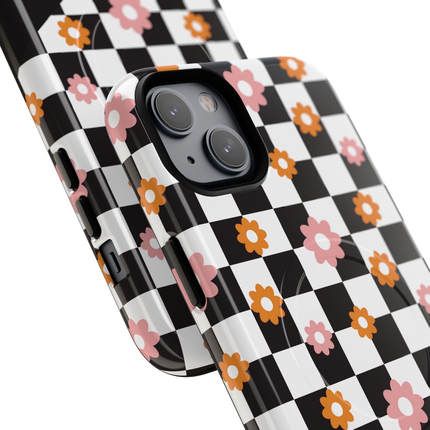 Groovy Checkered Bloom iPhone Case, Tough Magnetic Cases for Women, Stylish iPhone Cover, Trendy Floral Print, Gift for Her, Everyday Accessories