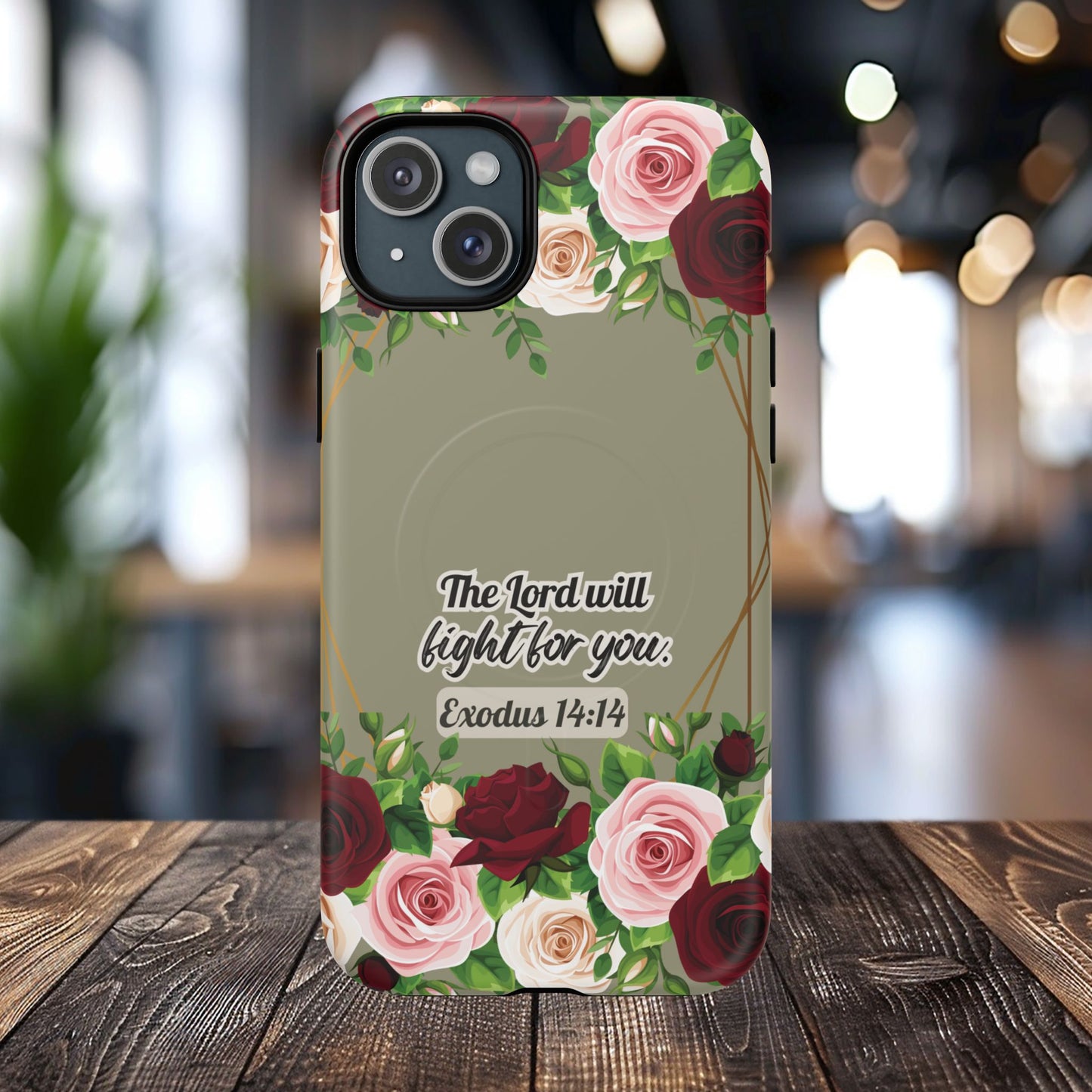 The Lord will Fight for You Exodus 14:14, Inspirational Gift, Tough iPhone Magnetic Case Scripture, Roses Bible Verse, MagSafe® iPhone® Tough Case, iPhone 14, iPhone 15, iPhone 16, Pro, Pro Max, Plus.