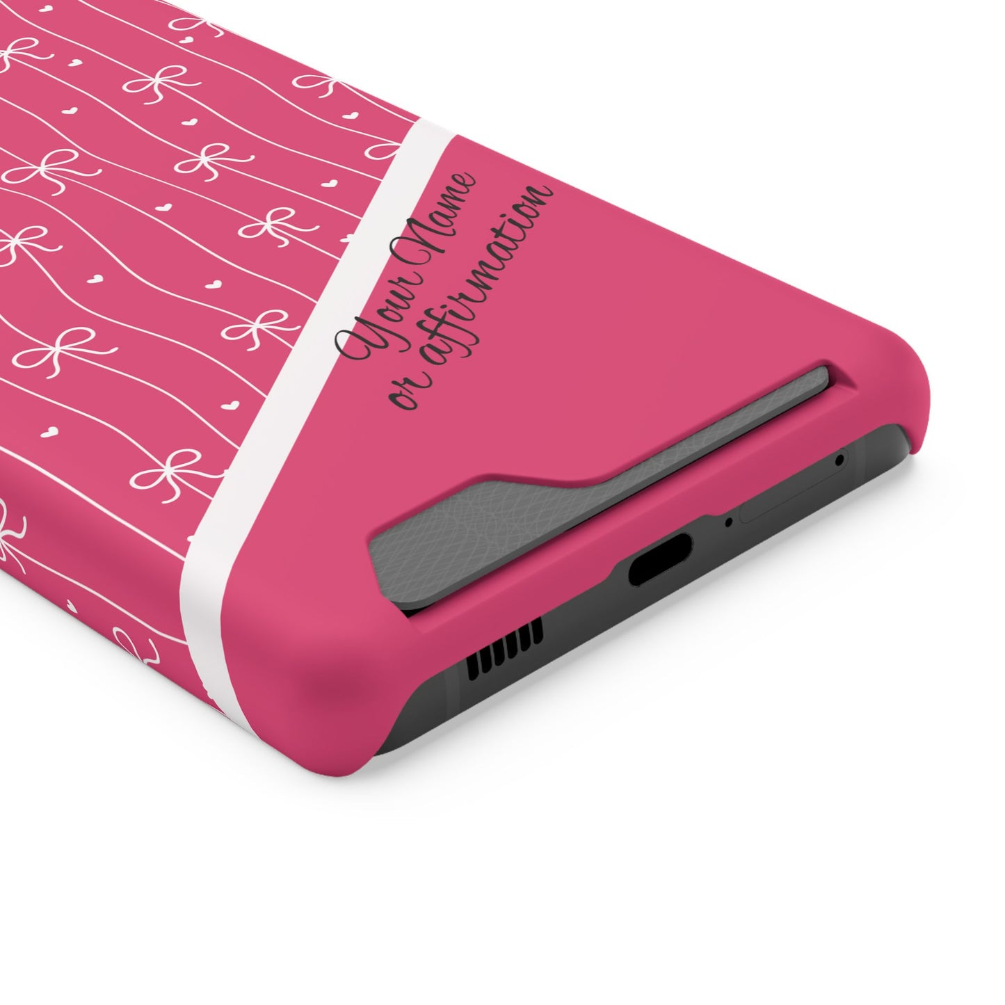 Personalized Pink Bow Coquette iPhone and Samsung Card Case — Custom Name or Affirmation