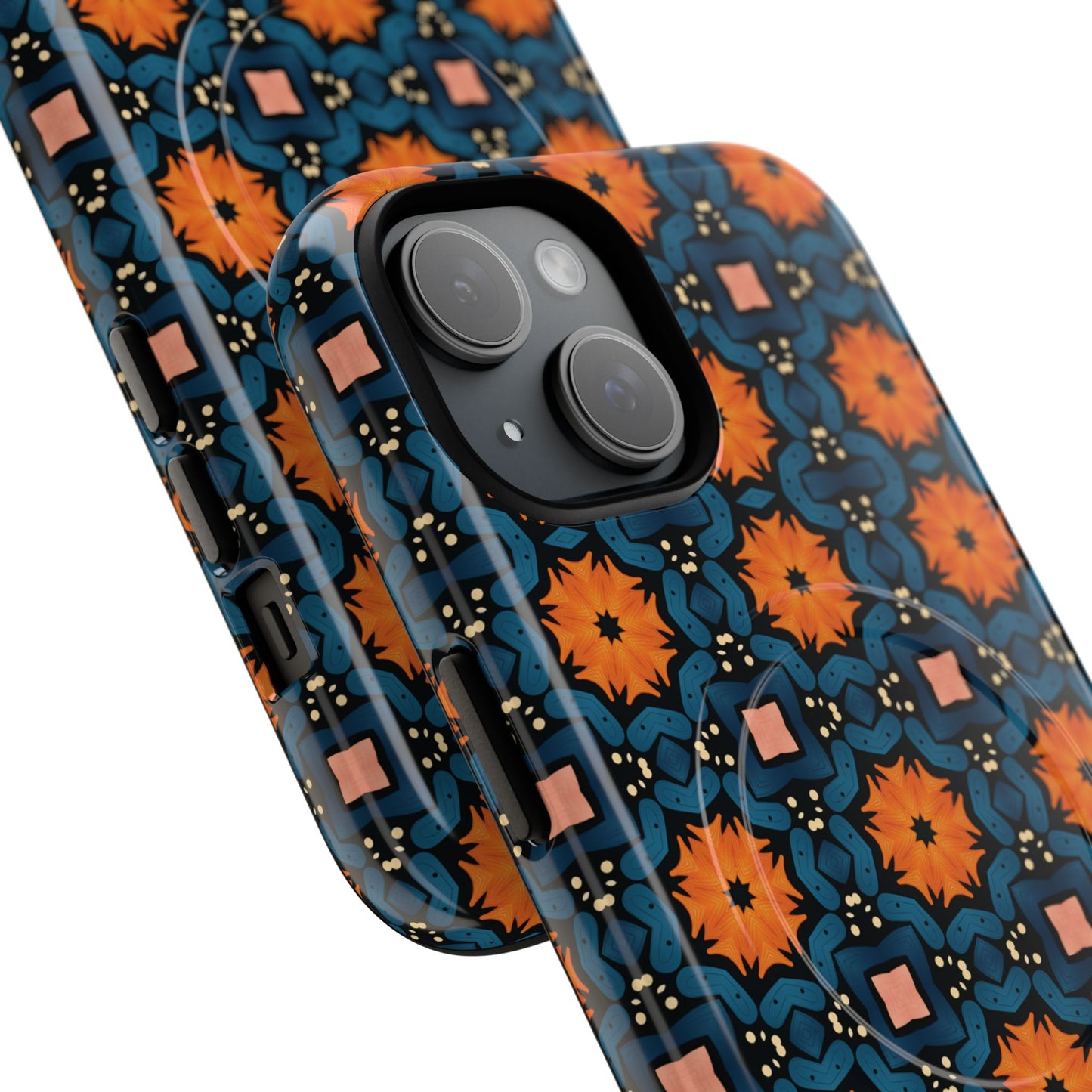 Saffron Tile Bloom Vibrant Floral Tough Magnetic iPhone Case, Durable iPhone Cover, Gift for Her, Floral Design, Unique iPhone Protection.