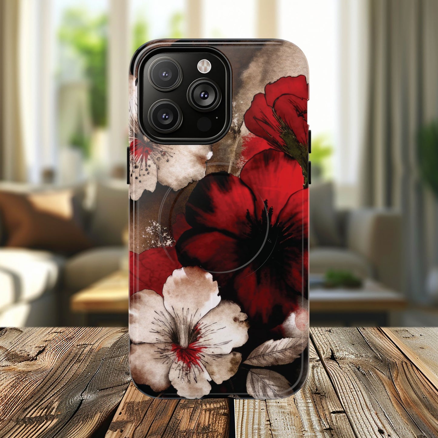 Crimson Noir Tough iPhone Magnetic Cases, Tough iPhone Protector, Stylish Floral Design, Gift for Her, Floral Accessories
