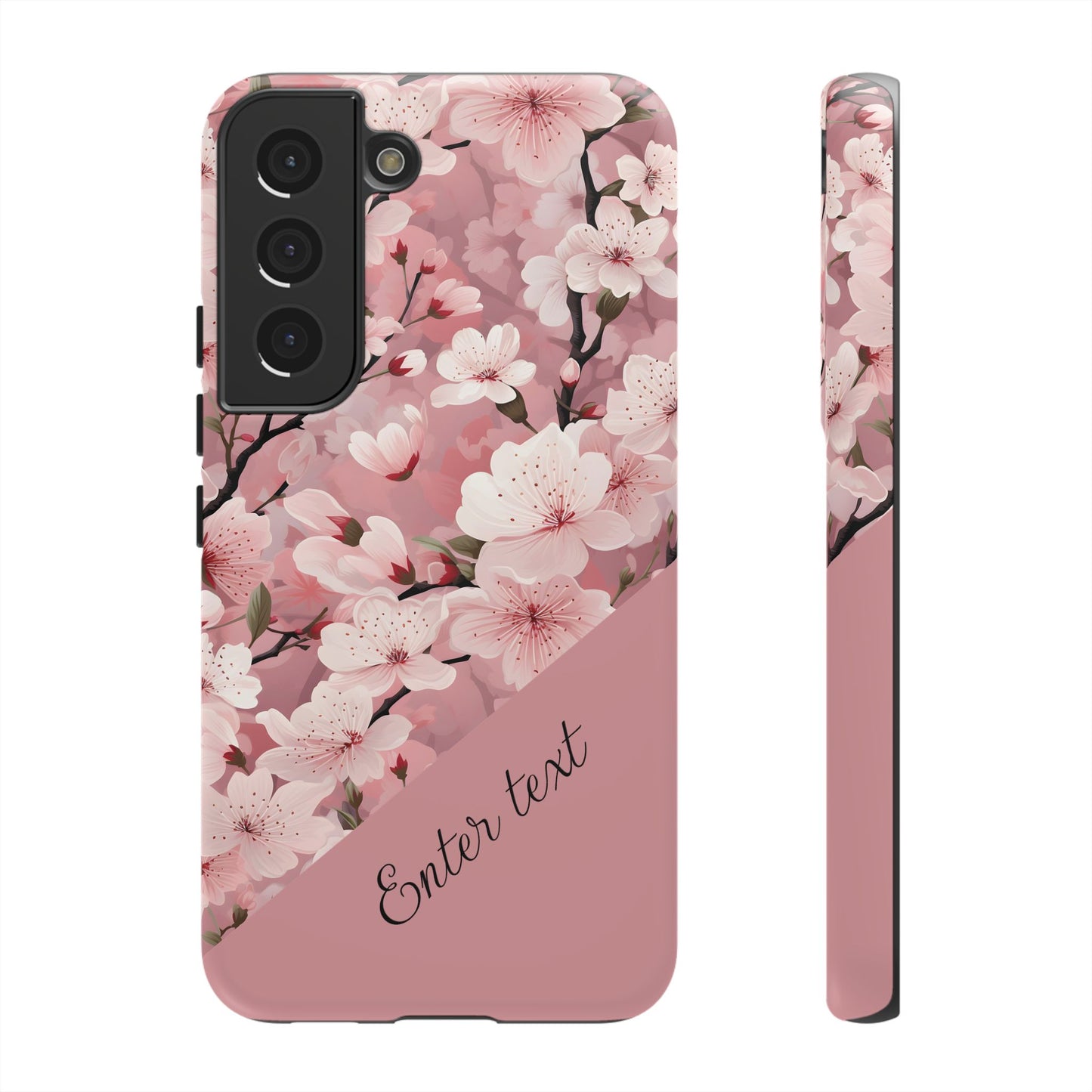 Personalized Cherry Blossom Tough Phone Case — Pink Floral Protective Case for Samsung & Google