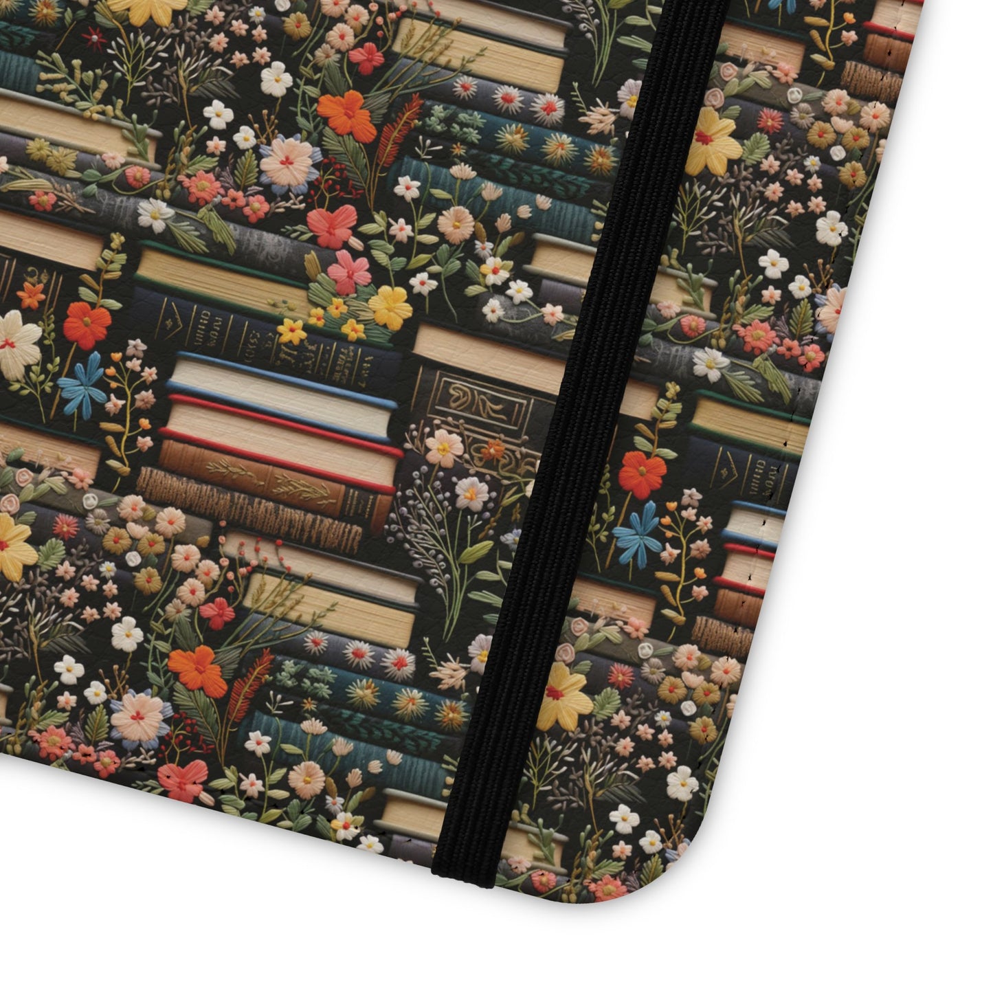 Book Stack Floral Flip iPhone and Samsung Phone Case — Vintage Library Wallet Cover.