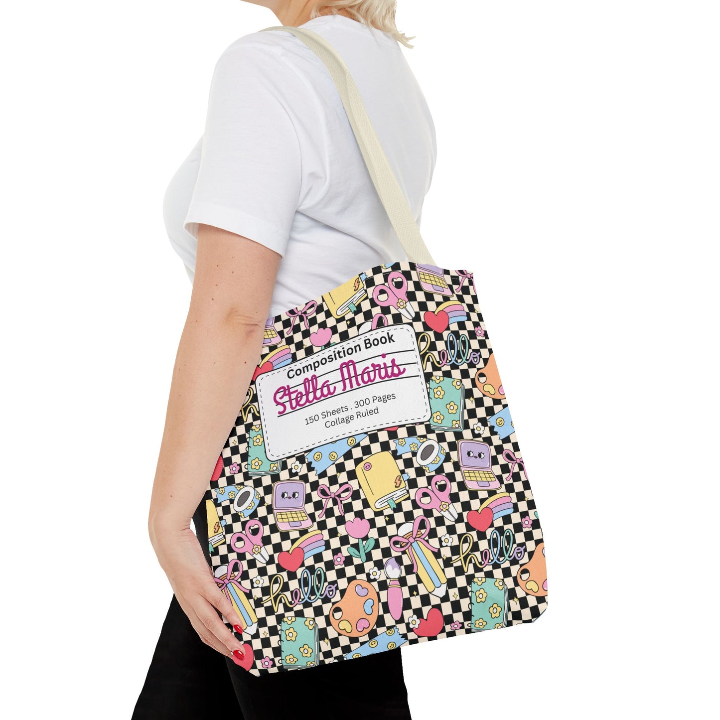 Personalized Black Doodle Daydream Composition Book Inspired Tote Bag, Back to School Tote, Teacher Gift, Kids Bag, Custom Name Bag, Educational Accessories, Back to School Tote Bag.