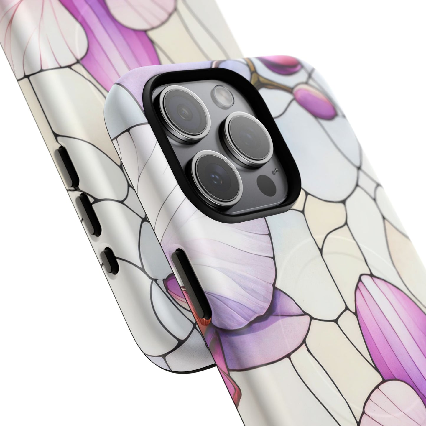 Orchid Grace Tough iPhone Magnetic Case, Protective iPhone Cover, Trendy Stained Glass Design, Floral Gift, Unique iPhone Accessory, Durable iPhone Case