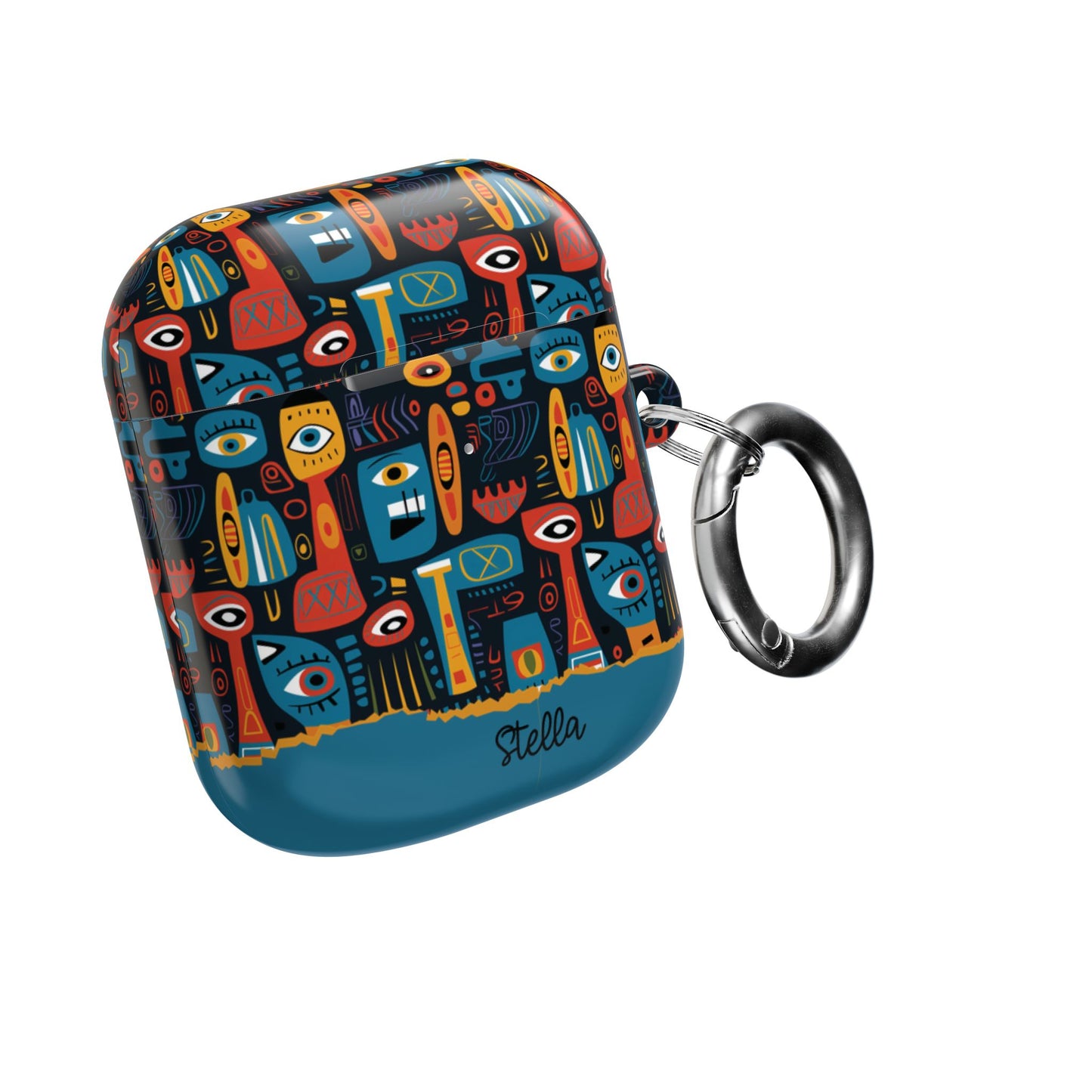 Personalized Abstract Eye Pattern AirPod Case — Colorful Tribal Graphic with Custom Text/Name