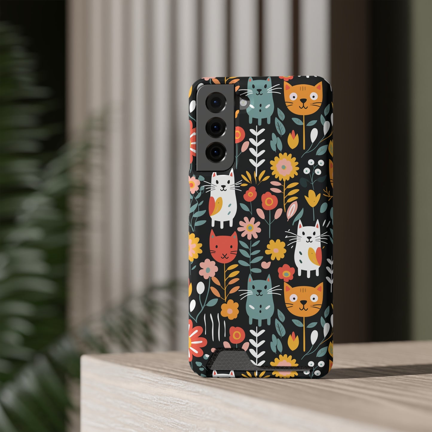 Whimsical Feline Garden iPhone and Samsung Case With Card Holder