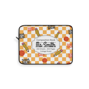 Personalized Orange Schoolyard Chic Laptop Sleeve with Composition Book Inspired Design, Educational Gift for Teachers, Classroom Organization, Back to School, Unique Teacher Accessory