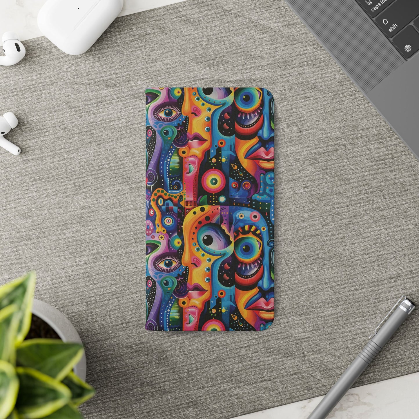 Psychedelic Visions Vibrant Art Flip iPhone and Samsung Phone Case - Colorful Faces Design for Phone Protection