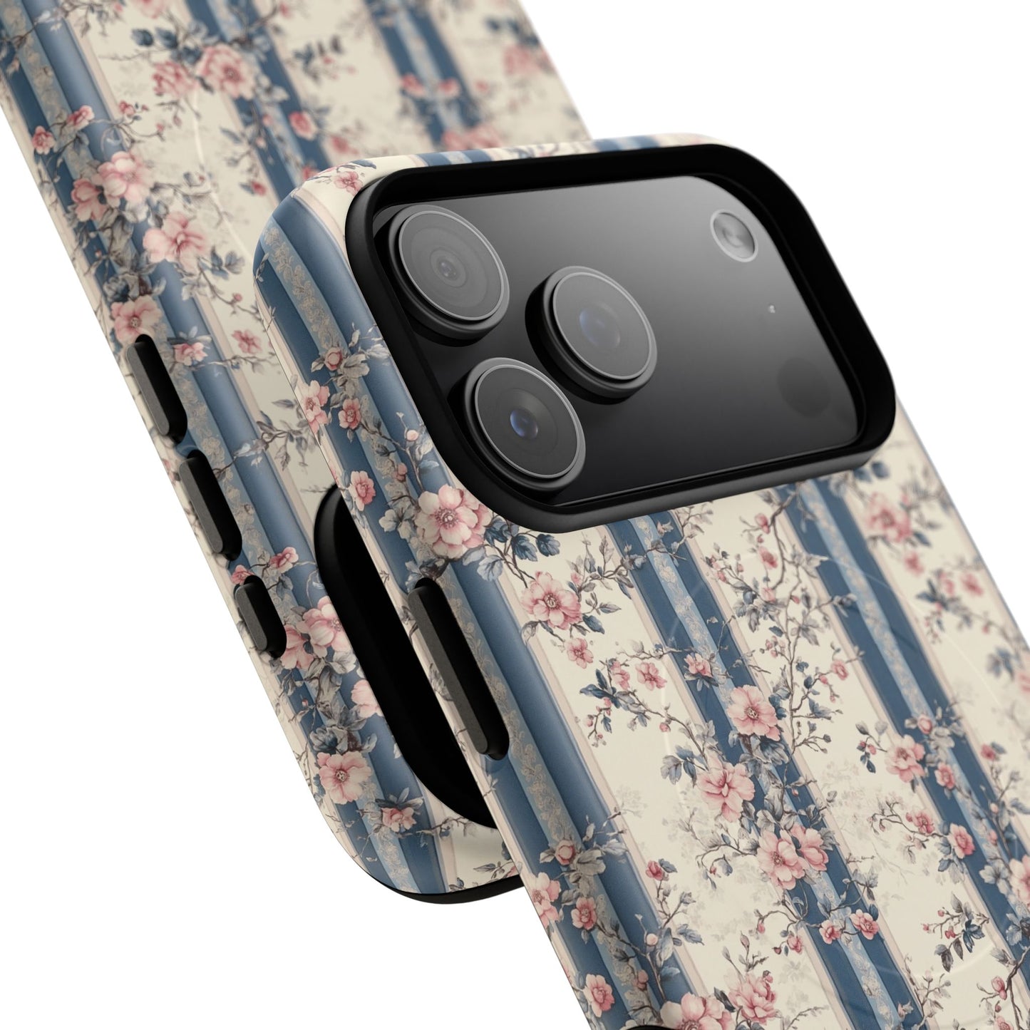 Victorian Rose Stripe iPhone Case, Tough Magnetic Cases for Stylish Protection, Flower Pattern iPhone Cover, Trendy Gift Idea for Her