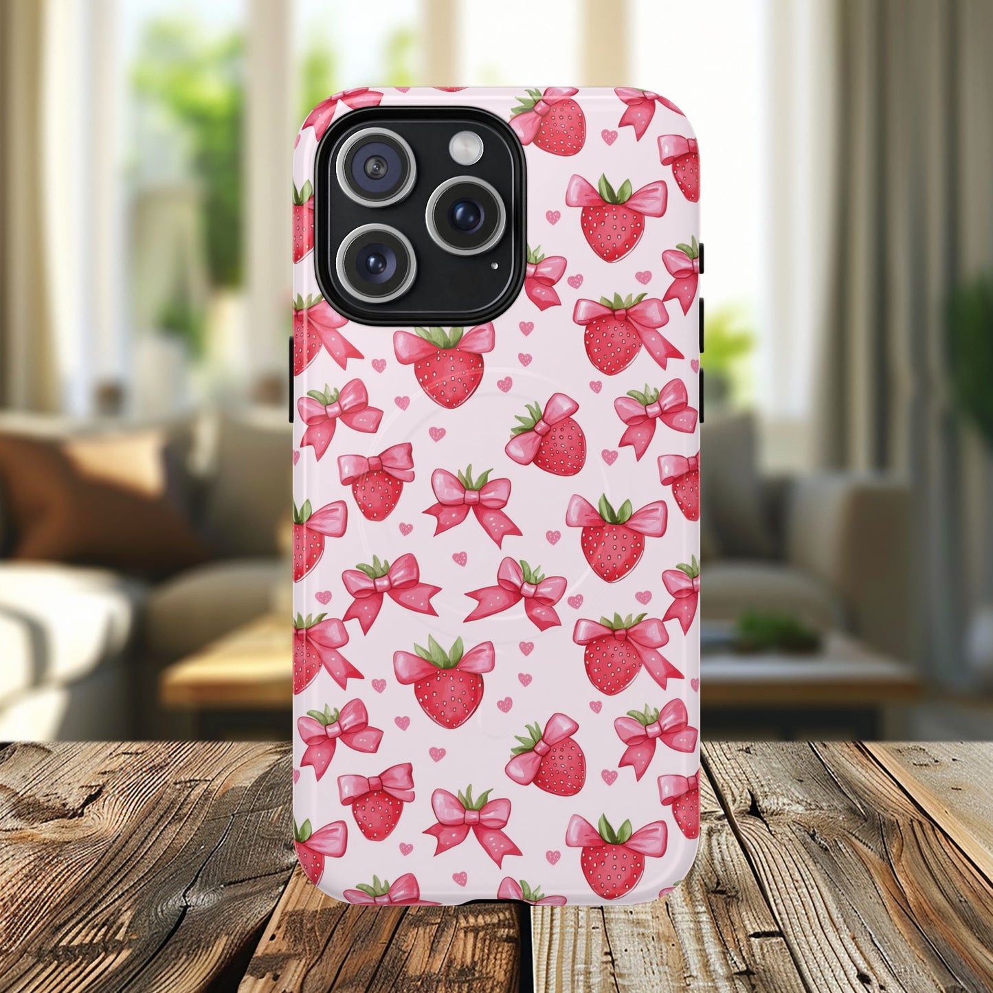Strawberry Coquette Sweetheart Magnetic iPhone Case, Cute iPhone Cover, Gift for Her, Floral Tech Accessory, Stylish Protection, Mother's Day Gift