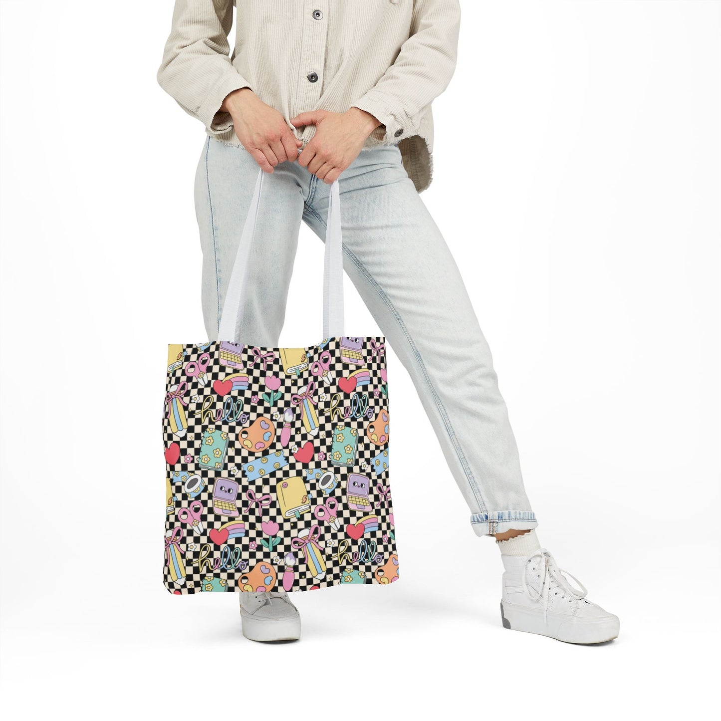 Personalized Black Doodle Daydream Composition Book Inspired Canvas Tote Bag with Colorful Straps, Cute School Bag, Eco-Friendly Tote, Back to School Shopping Bag, Teacher Gift Idea
