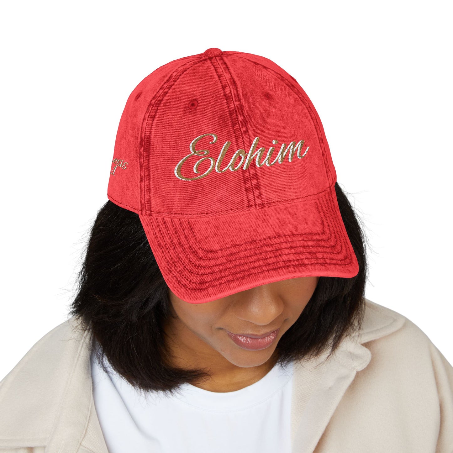 Vintage Embroidered Dad Cap with 'ELOHIM GENESIS 1:1' - Stylish Casual Hat, Gift for Him/Her, Summer Accessory, Trendy Streetwear, Spiritual Fashion