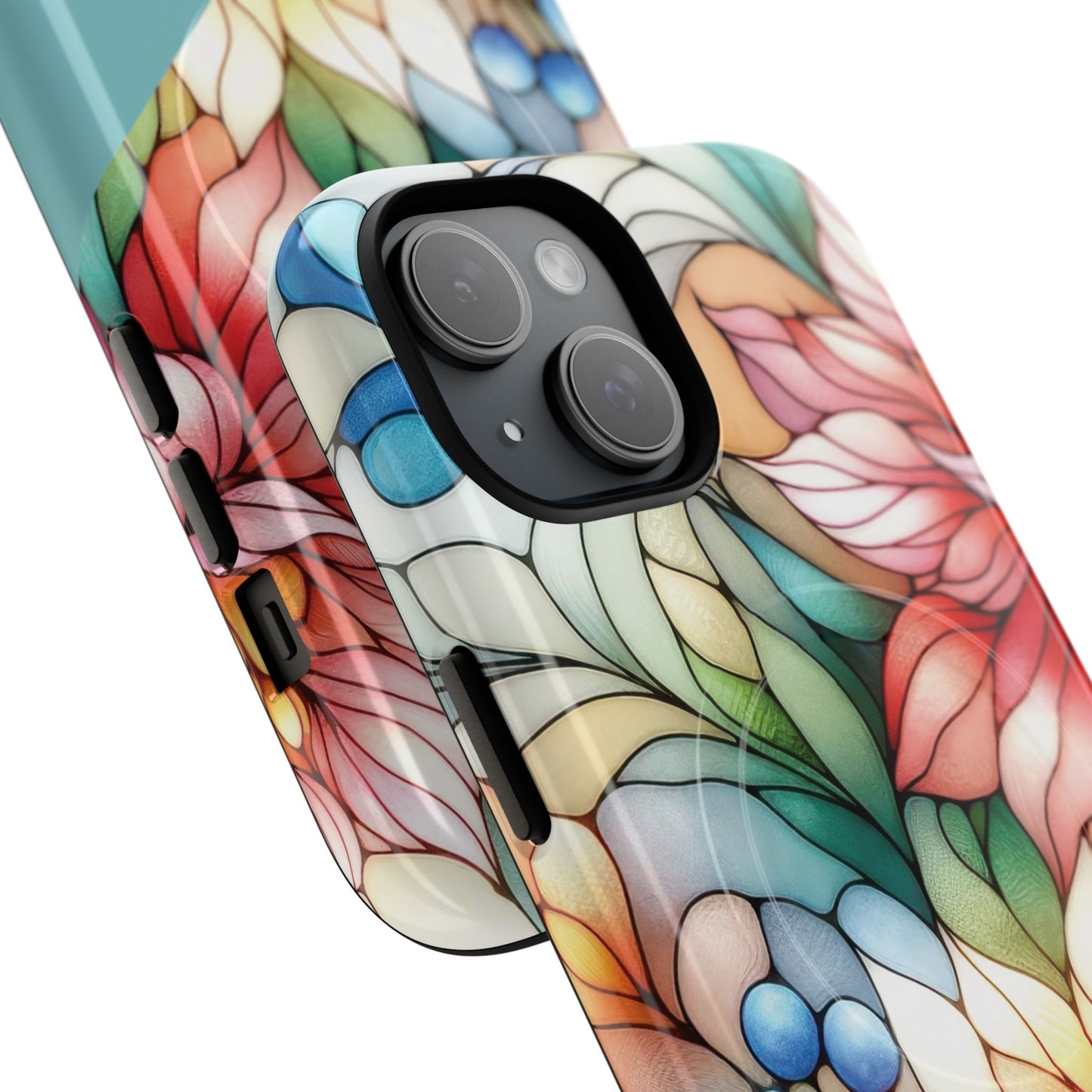 Personalized Radiant Gardenlight Stained Glass Tough MagSafe Magnetic Case, Vibrant Flower Cover, Durable Protective Case, Unique Gift for Her, Spring Elegance, iPhone® 13, 14, 15, 16, 17, Pro, Pro Max, Plus Cases.