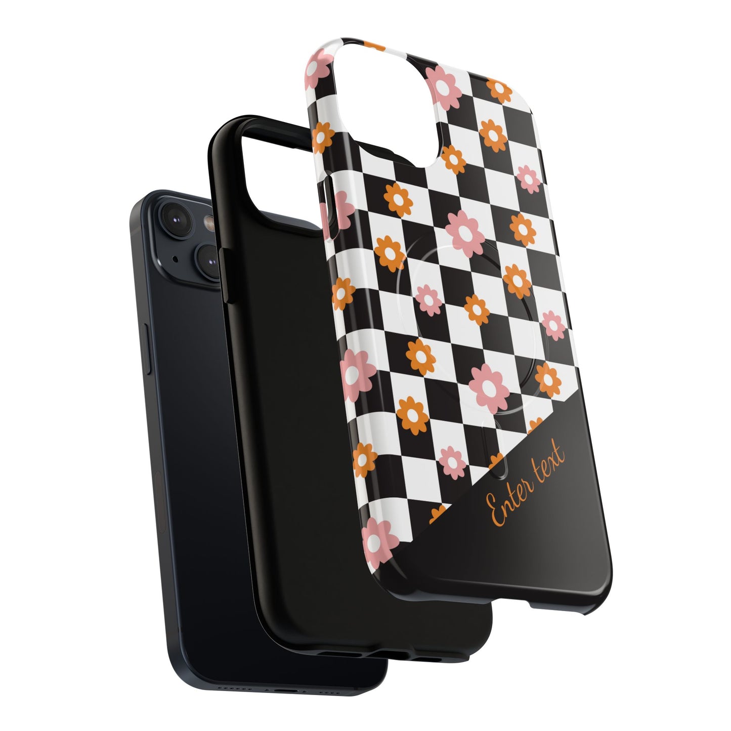 Groovy Checkered Bloom iPhone Case, Tough Magnetic Cases for Women, Stylish iPhone Cover, Trendy Floral Print, Gift for Her, Everyday Accessories