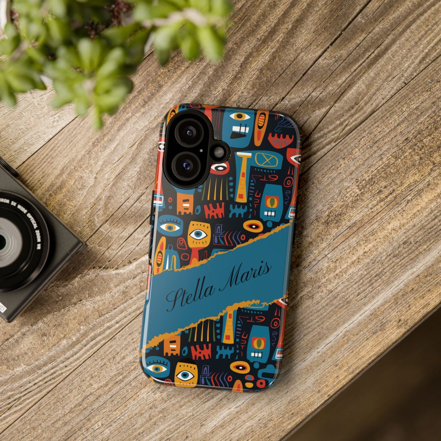 Personalized Colorful Abstract Faces Tough iPhone, Google and Samsung Case with Custom Name, Artistic Phone Cover, Phone Protector
