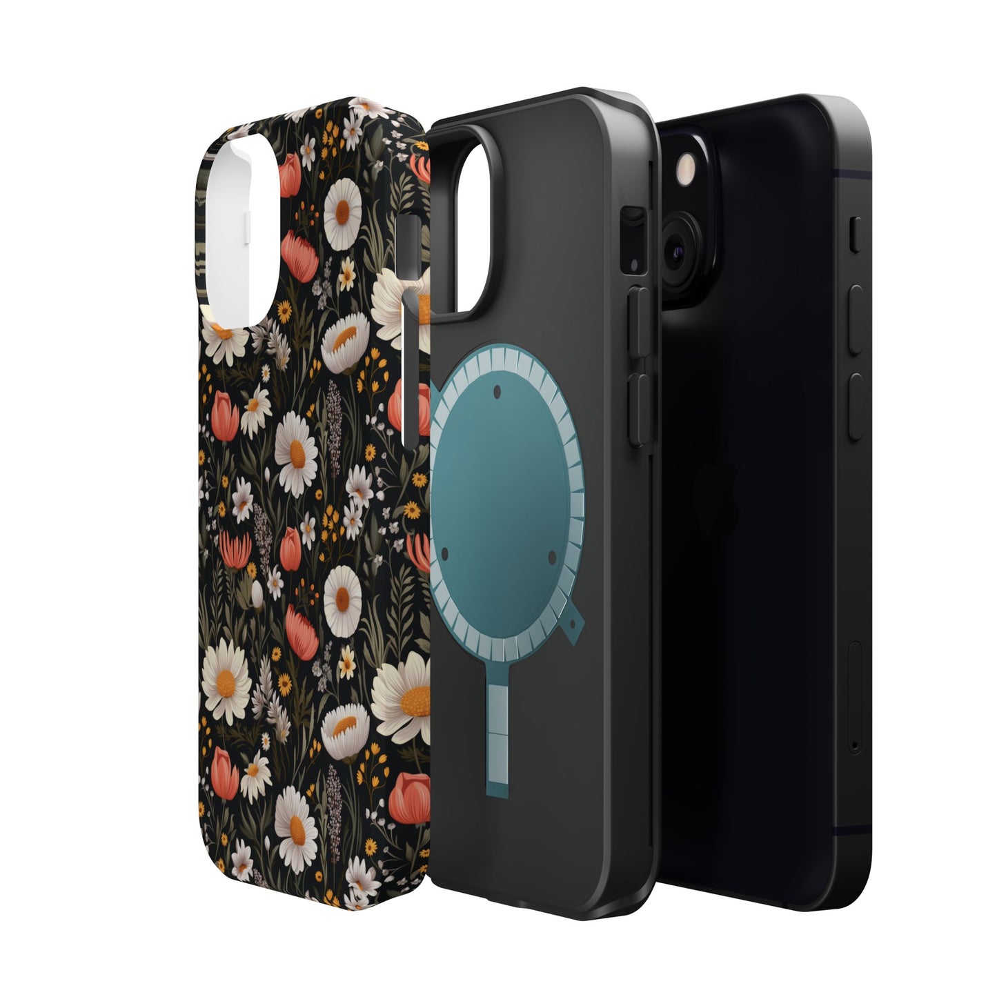 Blossom Elegance: Noir Garden Magnetic Tough iPhone Cases