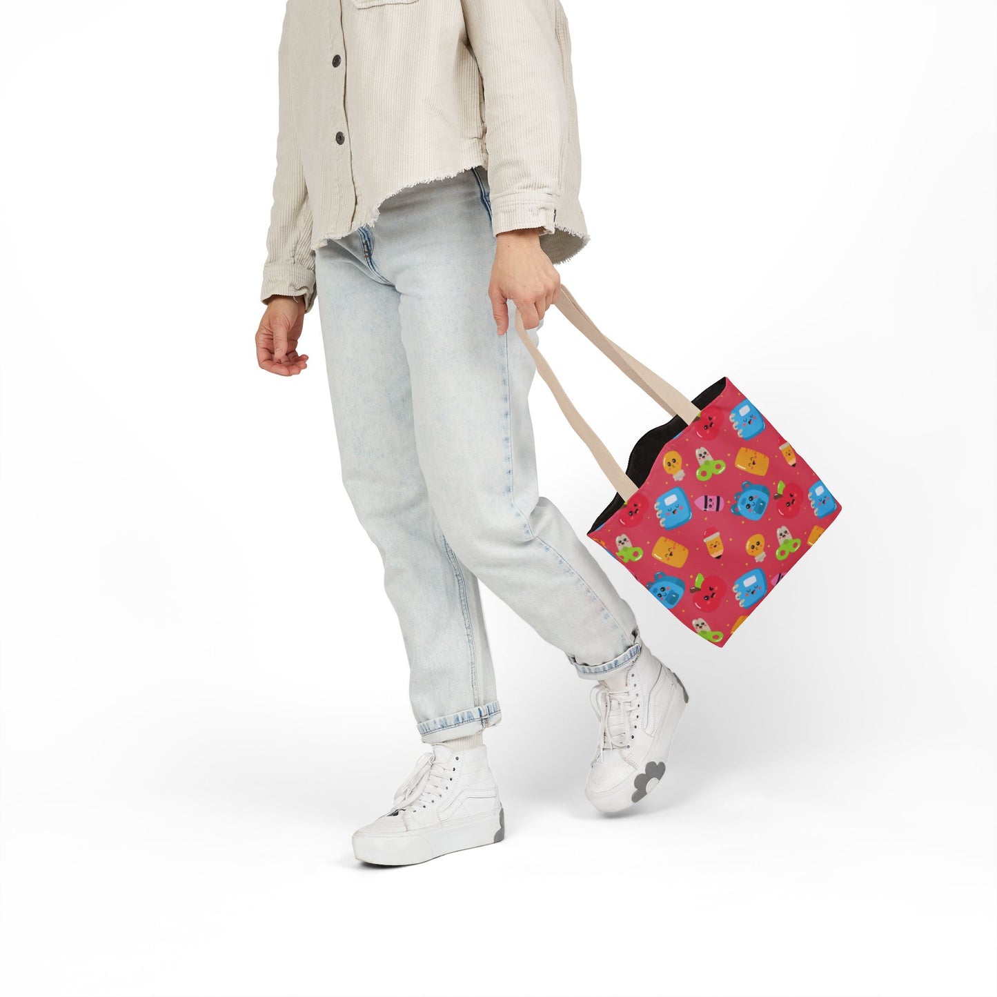 Personalized Kawaii Composition Book Inspired Canvas Tote Bag with Colorful Straps, Cute School Bag, Eco-Friendly Tote, Back to School Shopping Bag, Teacher Gift Idea