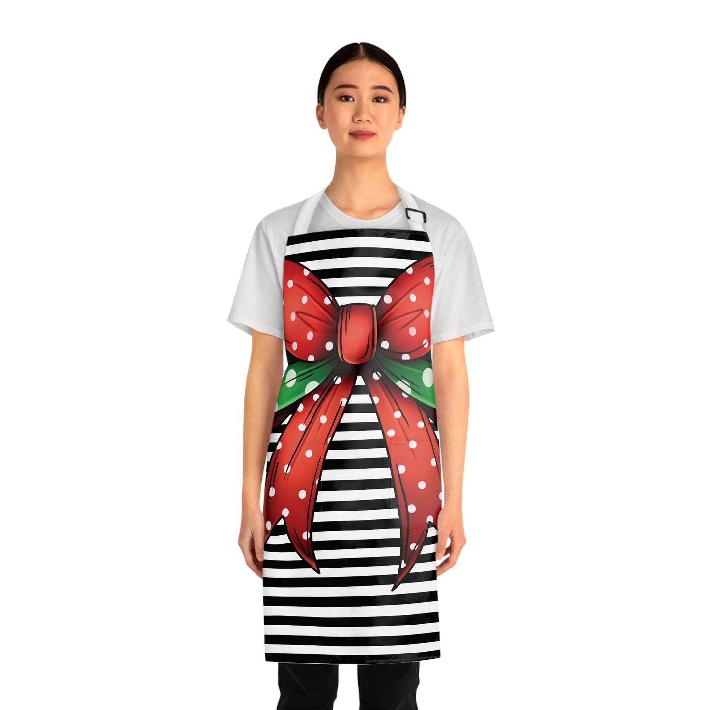 Striped Red Polka Dot Bow Grilling Apron AOP.