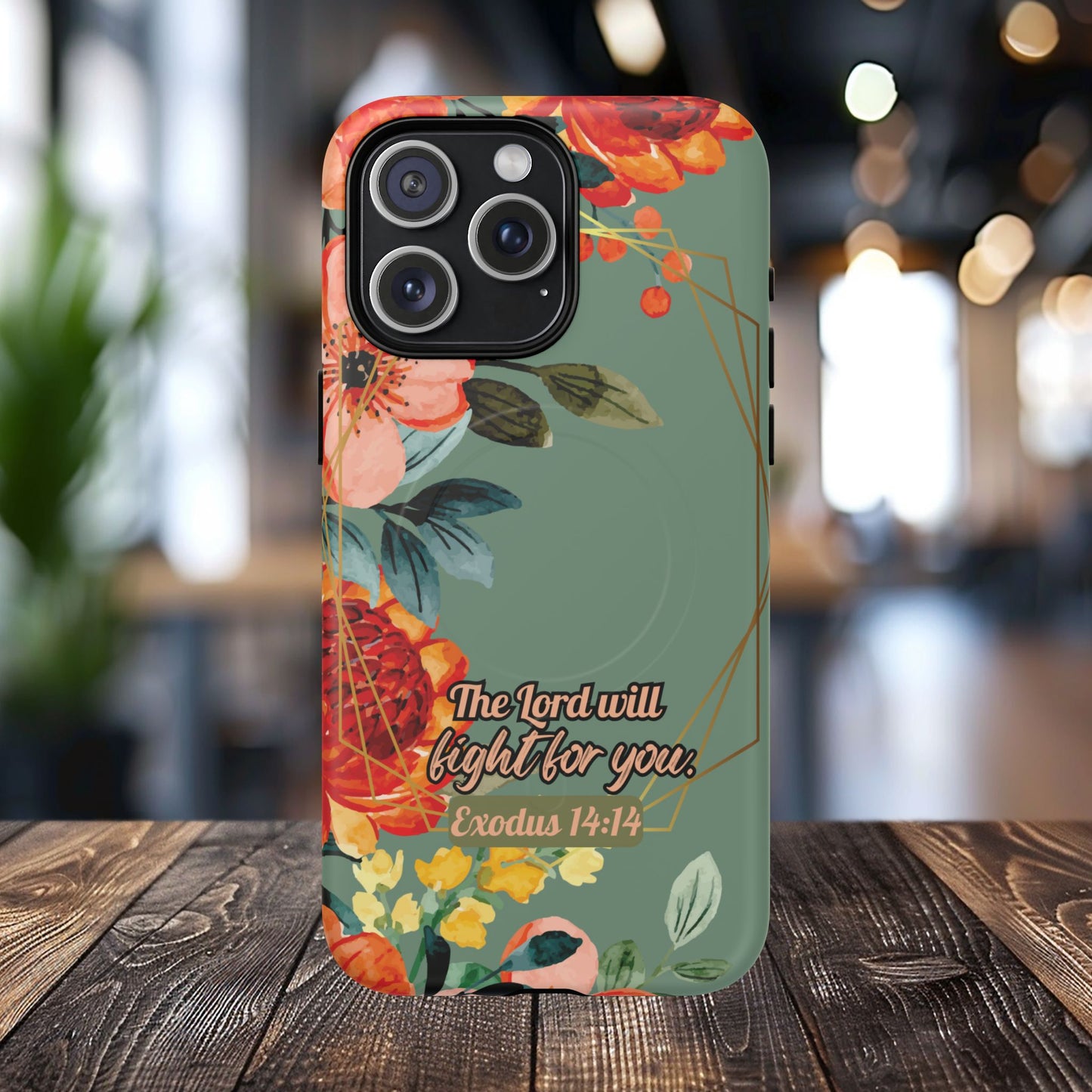 The Lord will Fight for You Exodus 14:14, Inspirational Gift, Tough iPhone Magnetic Case Scripture, Sunflower Bible Verse, MagSafe® iPhone® Tough Case, iPhone 14, iPhone 15, iPhone 16, Pro, Pro Max, Plus.