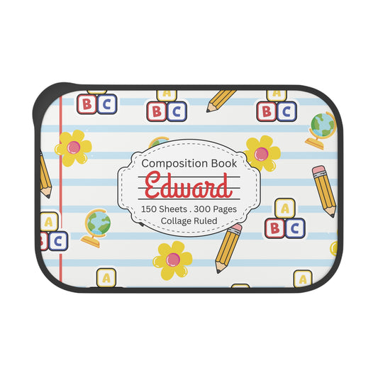 Personalized White SchoolYard Chic Composition Book Composition Book Inspired Bento Box, Fun Lunch Container, School Lunch, Meal Prep, Kids' Utensils, Back to School, Child's Lunchbox