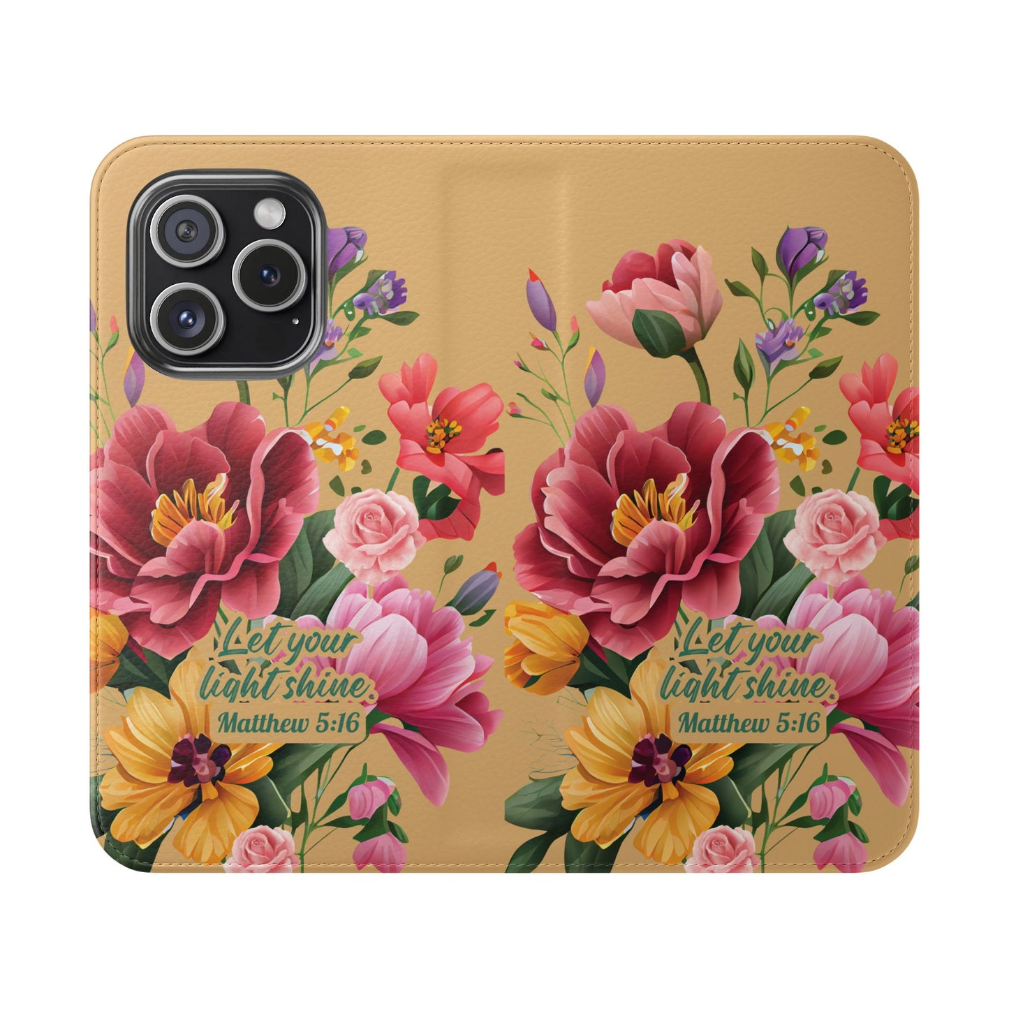 Floral Scripture Flip Case — "Let Your Light Shine" Wallet Phone Cover (Matthew 5:16)